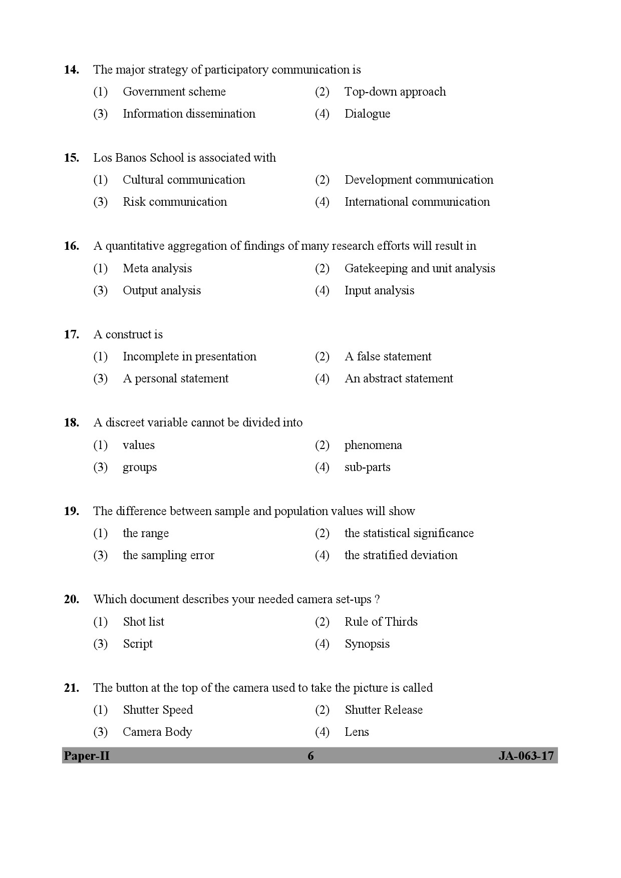 Mass Communication And Journalism Paper II January 2017 in English 4