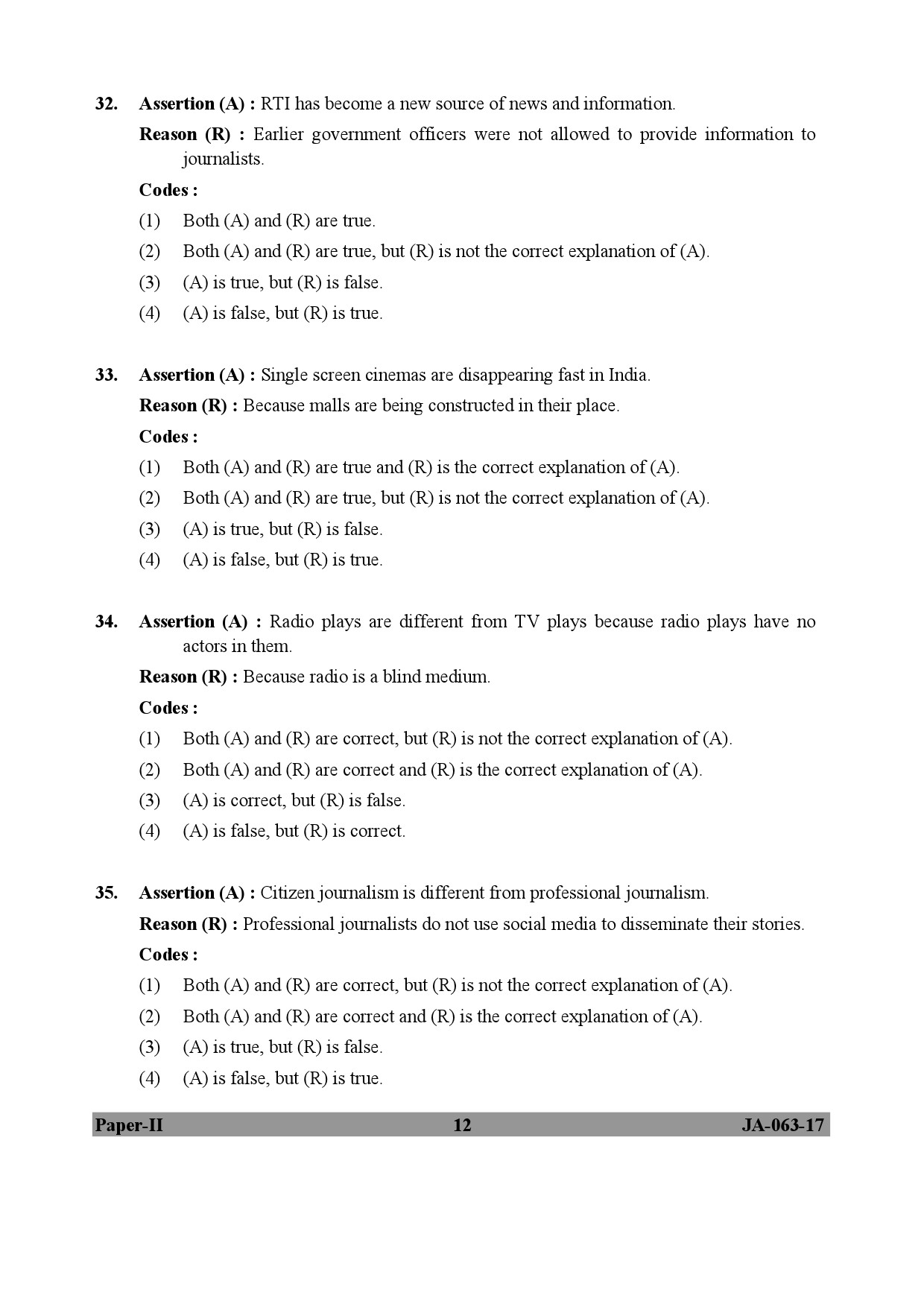 Mass Communication And Journalism Paper II January 2017 in English 7