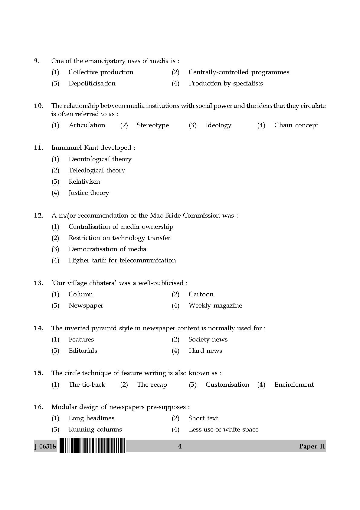 Mass Communication And Journalism Paper II July 2018 in English 3