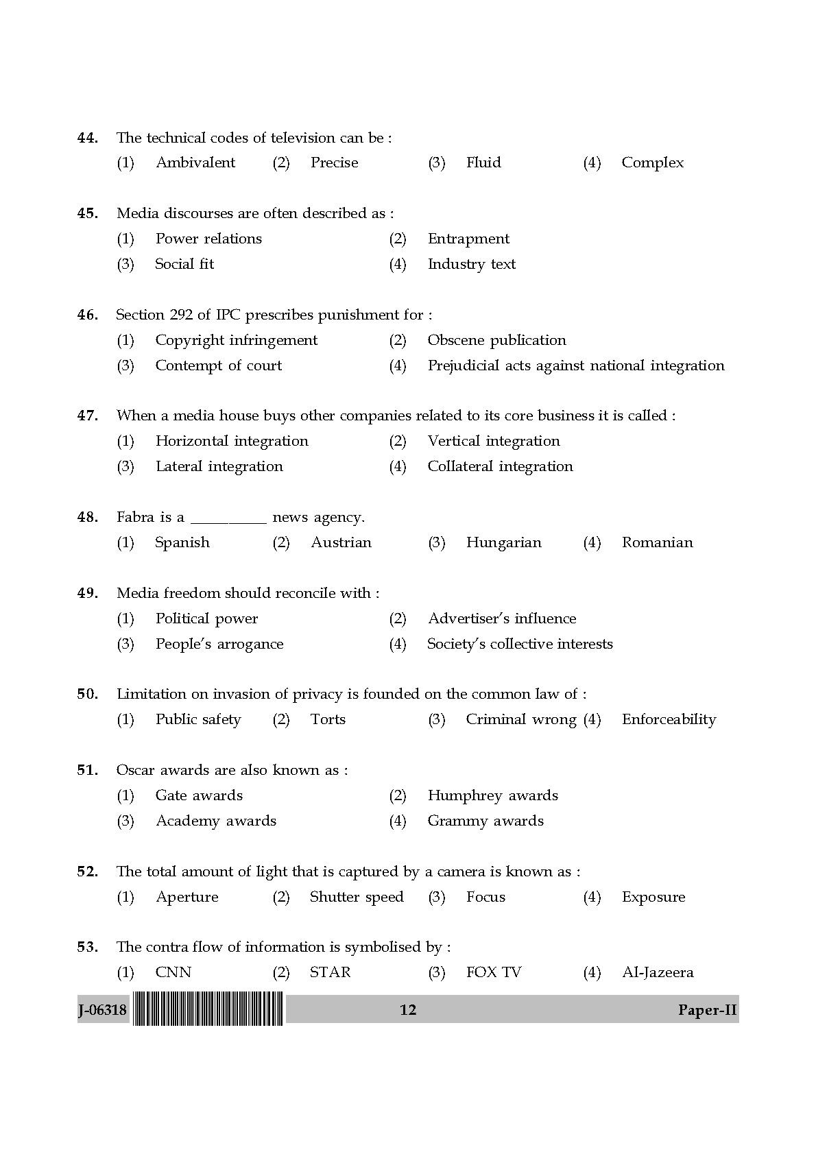 Mass Communication And Journalism Paper II July 2018 in English 7