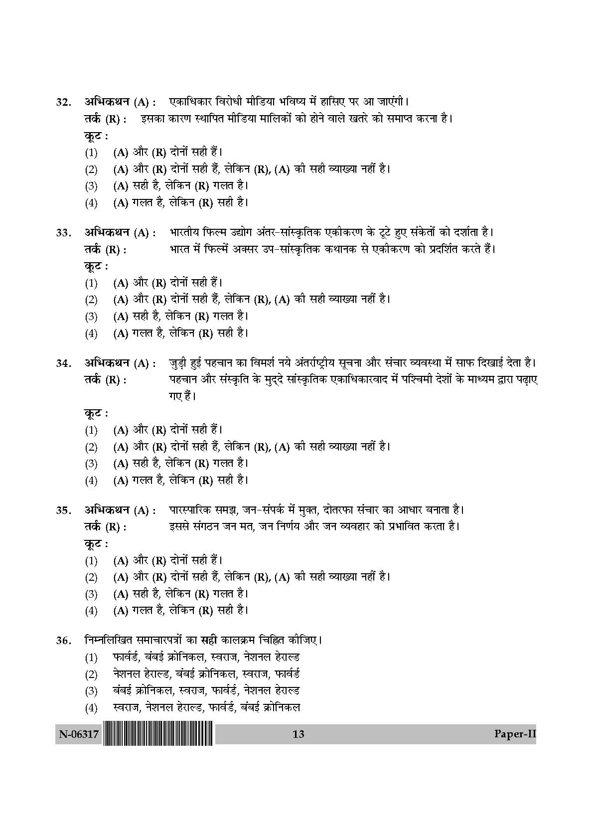 Mass Communication And Journalism Paper II November 2017 in Hindi 6