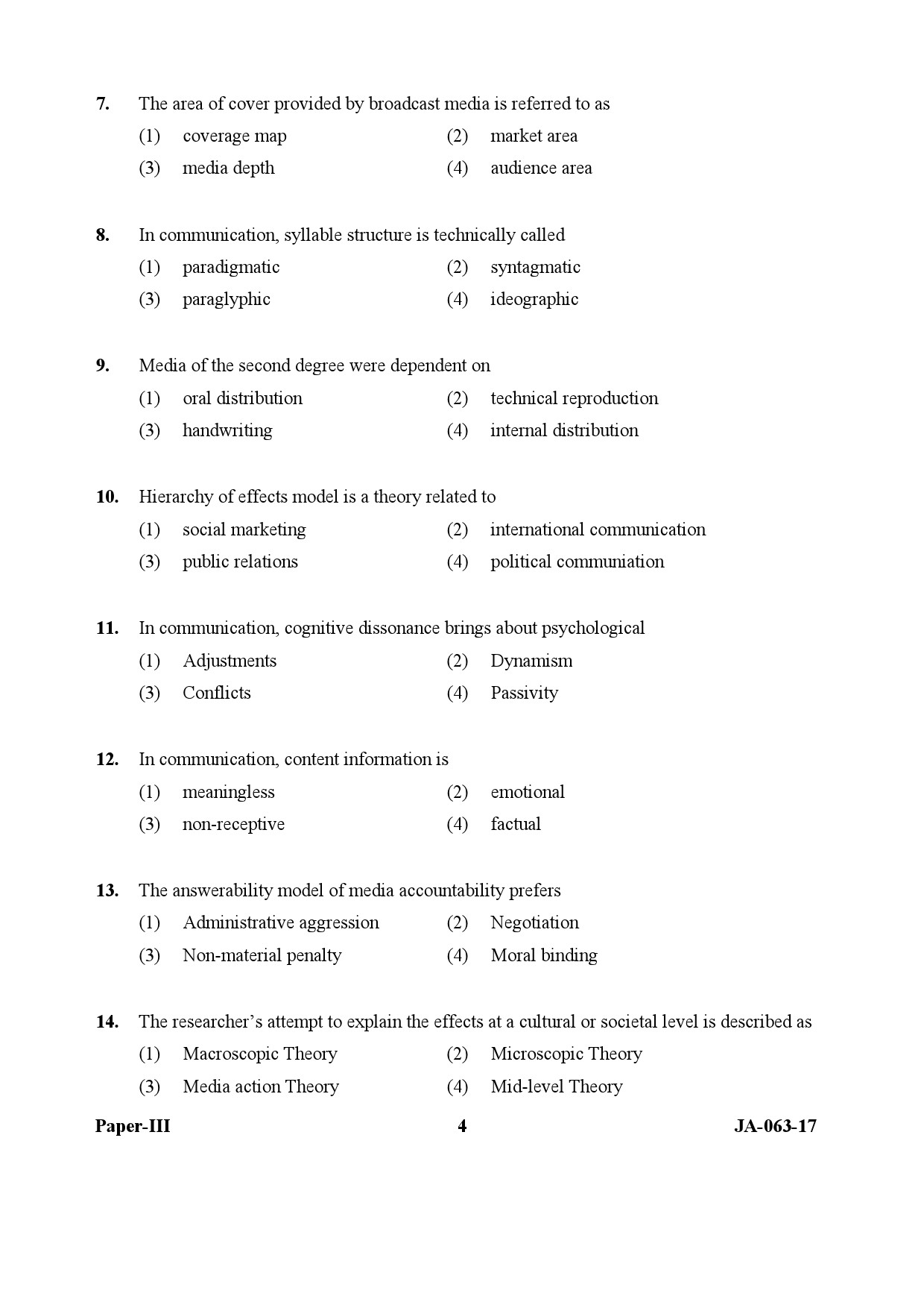 Mass Communication And Journalism Paper III January 2017 in English 3