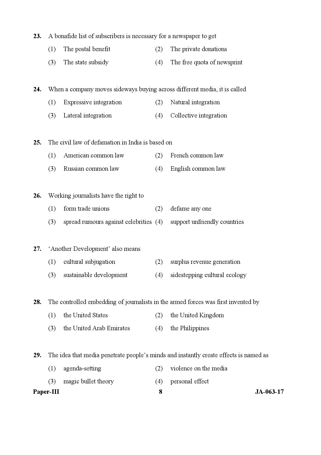 Mass Communication And Journalism Paper III January 2017 in English 5