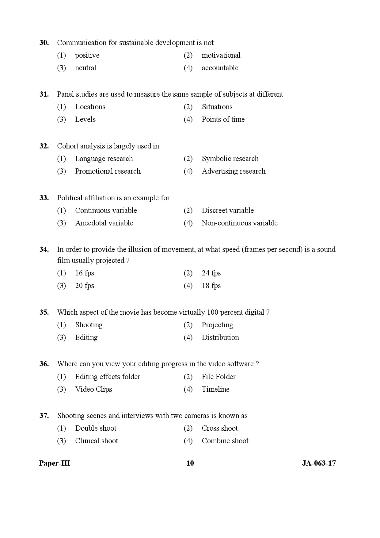 Mass Communication And Journalism Paper III January 2017 in English 6