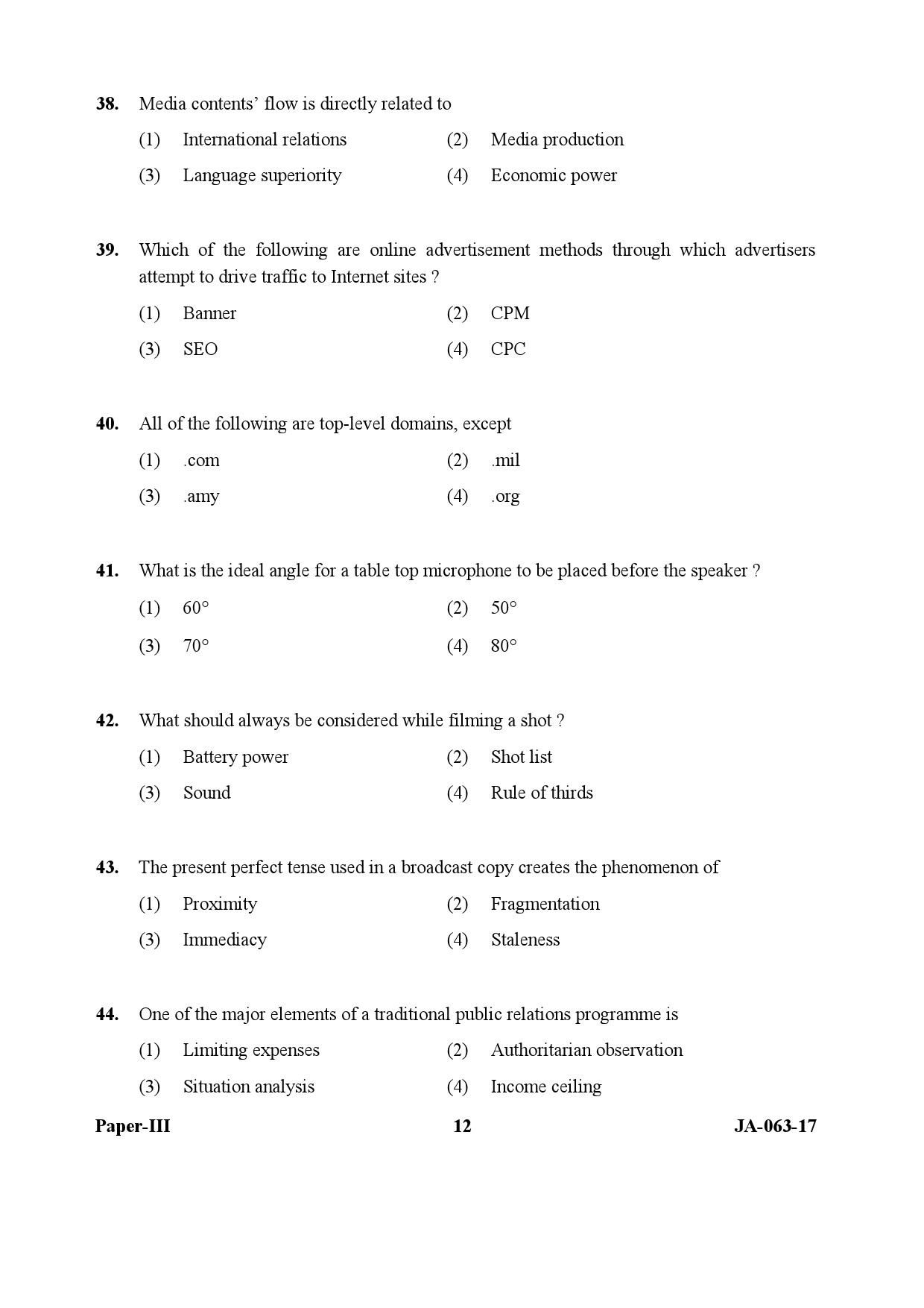 Mass Communication And Journalism Paper III January 2017 in English 7