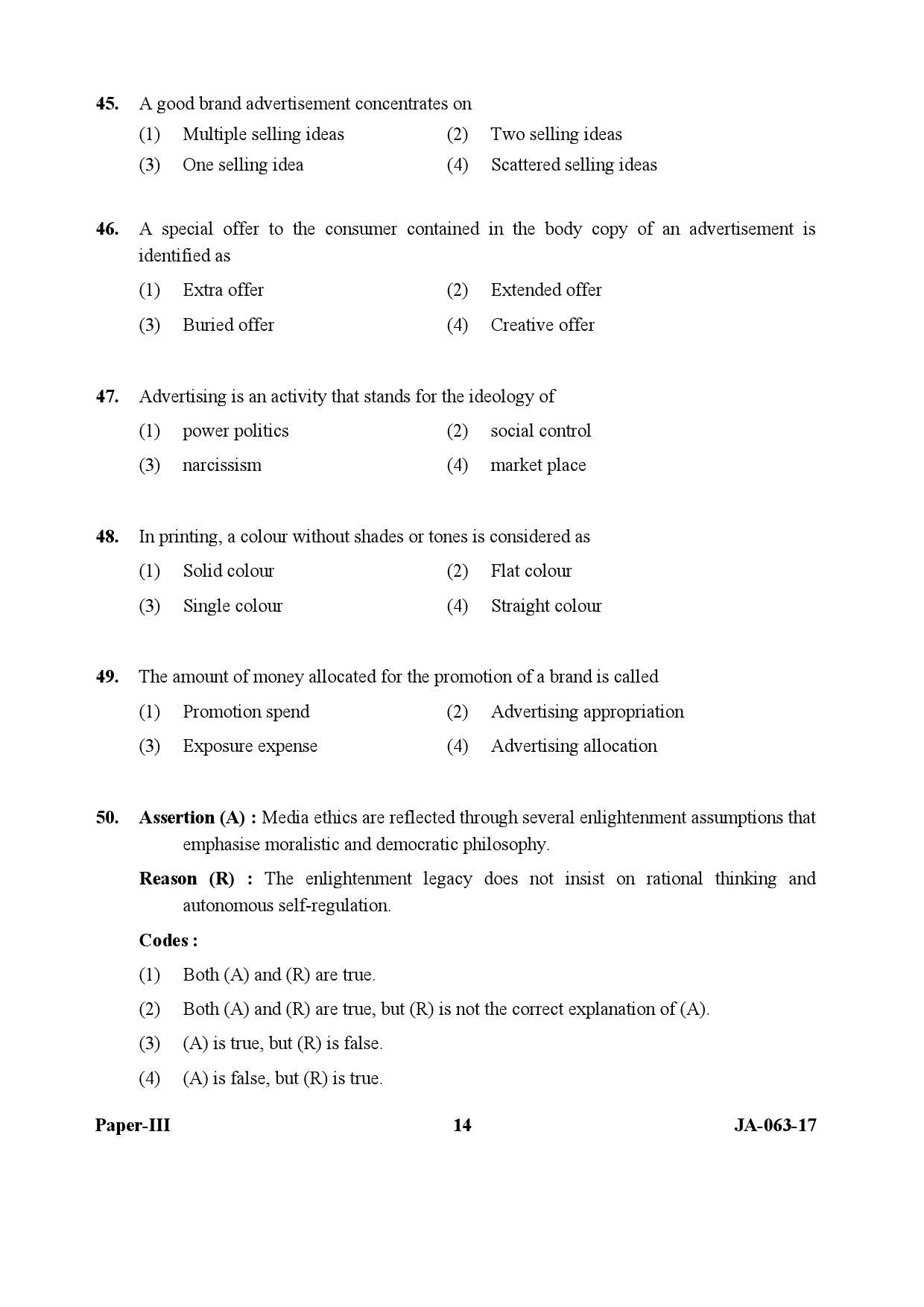 Mass Communication And Journalism Paper III January 2017 in English 8