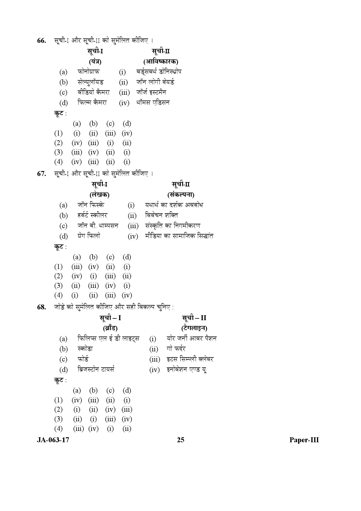 Mass Communication And Journalism Paper III January 2017 in Hindi 12