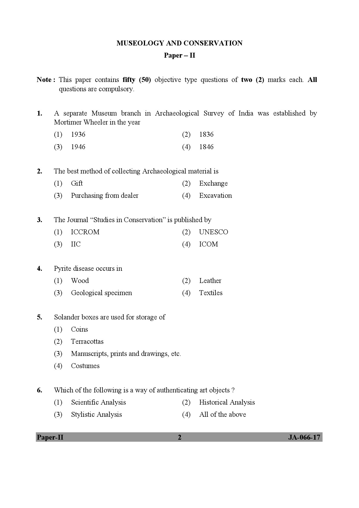 Museology and Conservation Paper II January 2017 in English 2