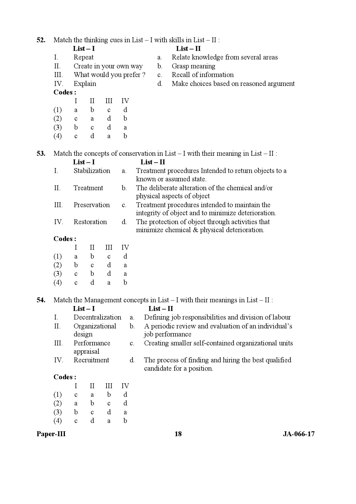 Museology and Conservation Paper III January 2017 in English 10