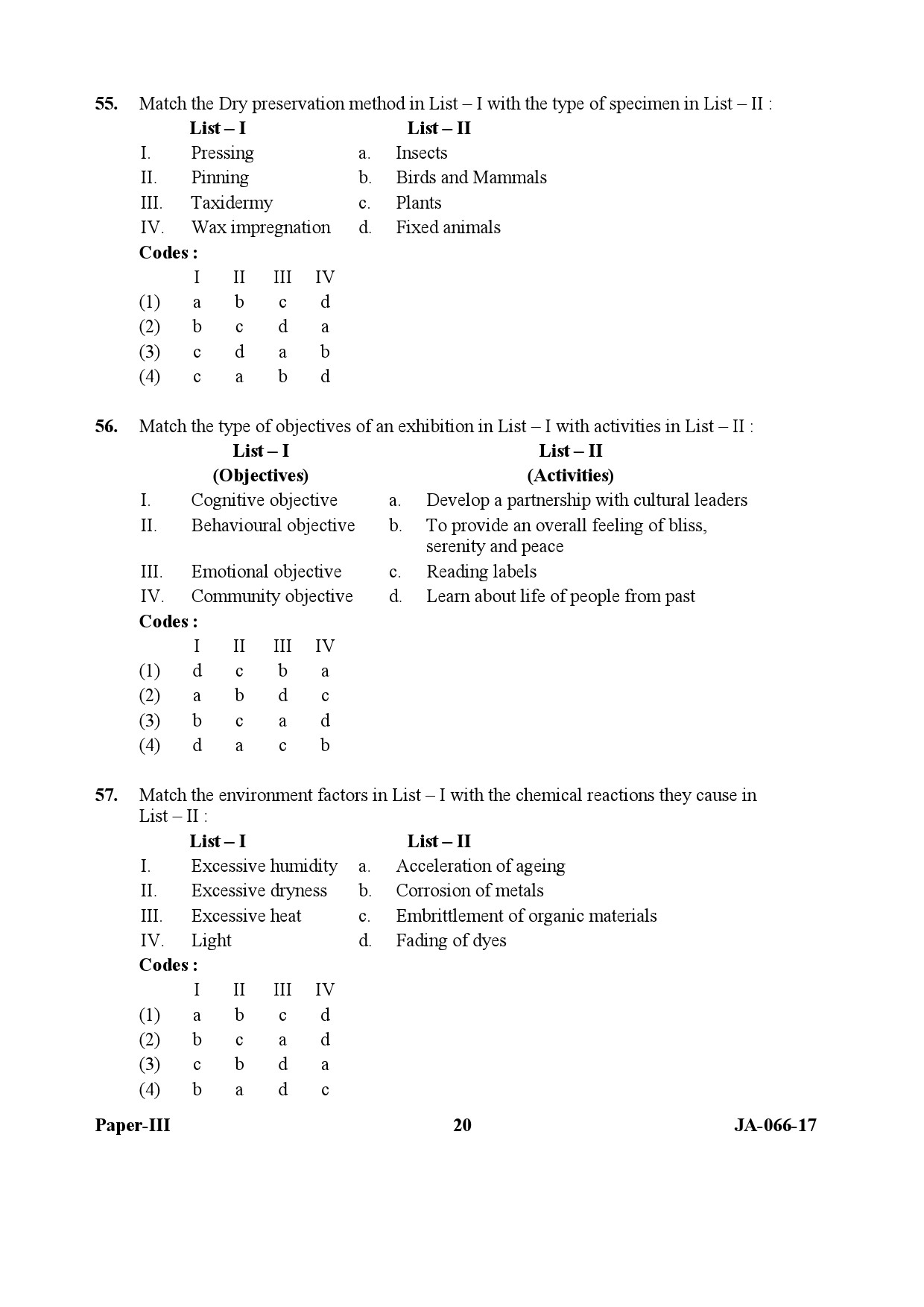 Museology and Conservation Paper III January 2017 in English 11