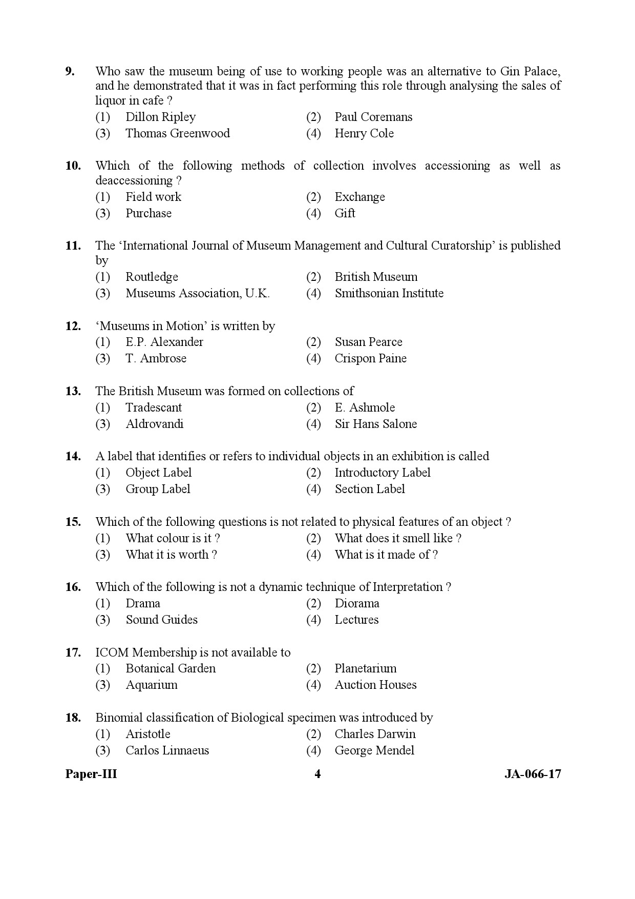 Museology and Conservation Paper III January 2017 in English 3