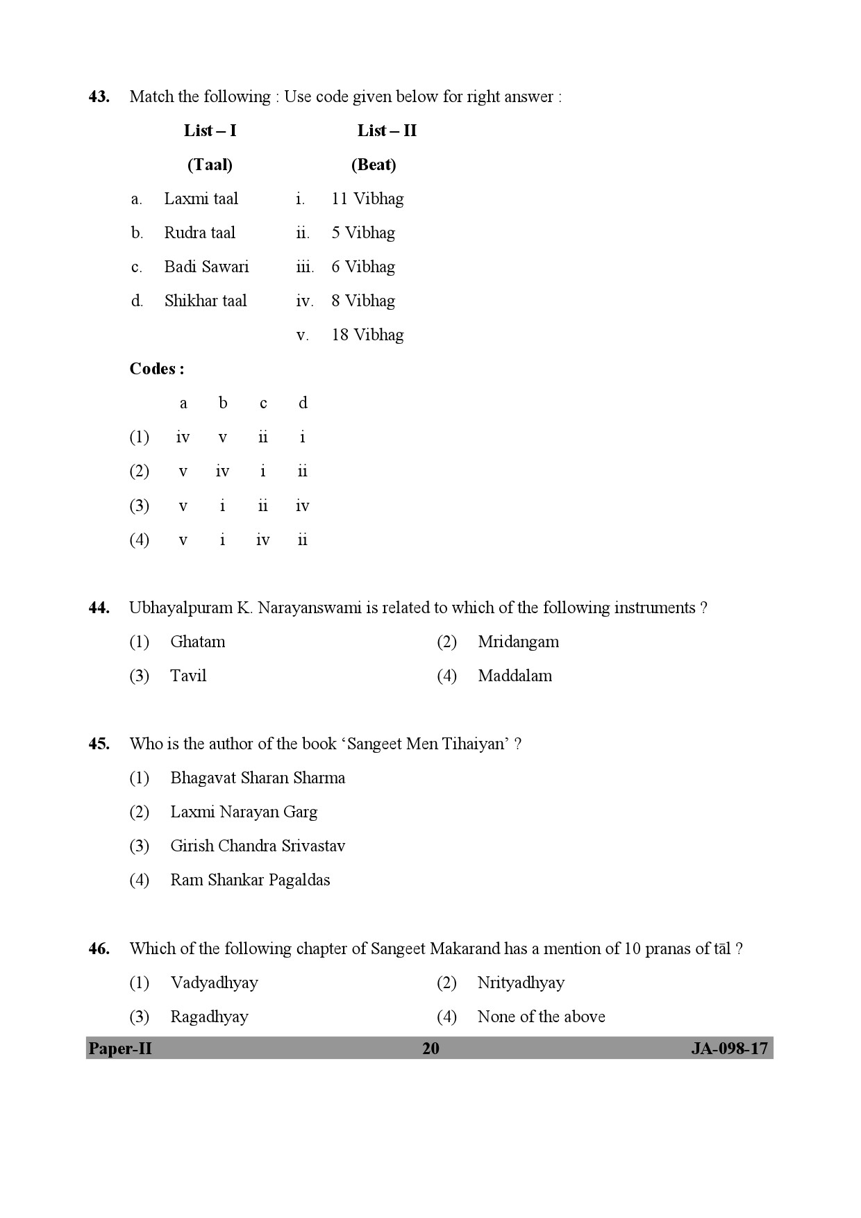 Percussion Instruments Paper II January 2017 in English 11