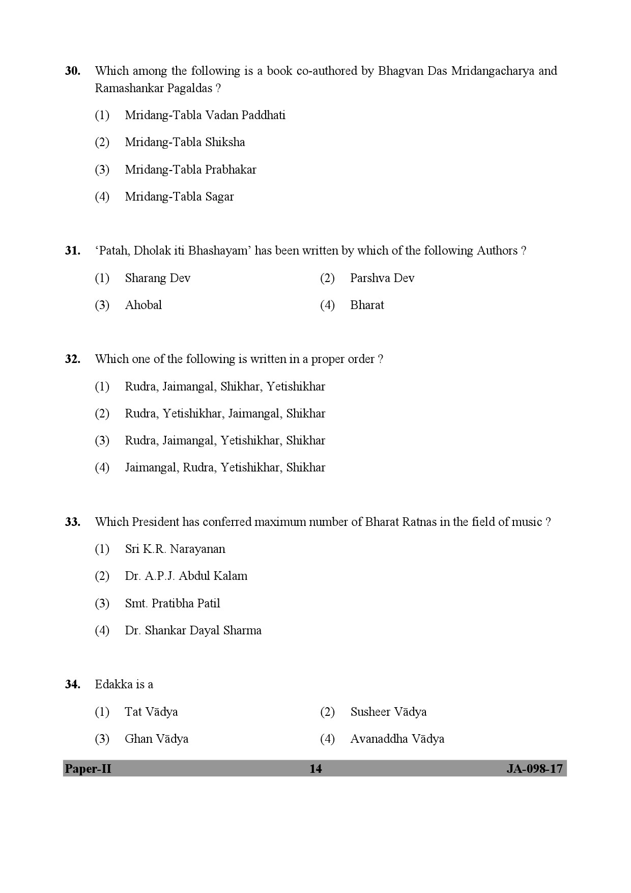 Percussion Instruments Paper II January 2017 in English 8