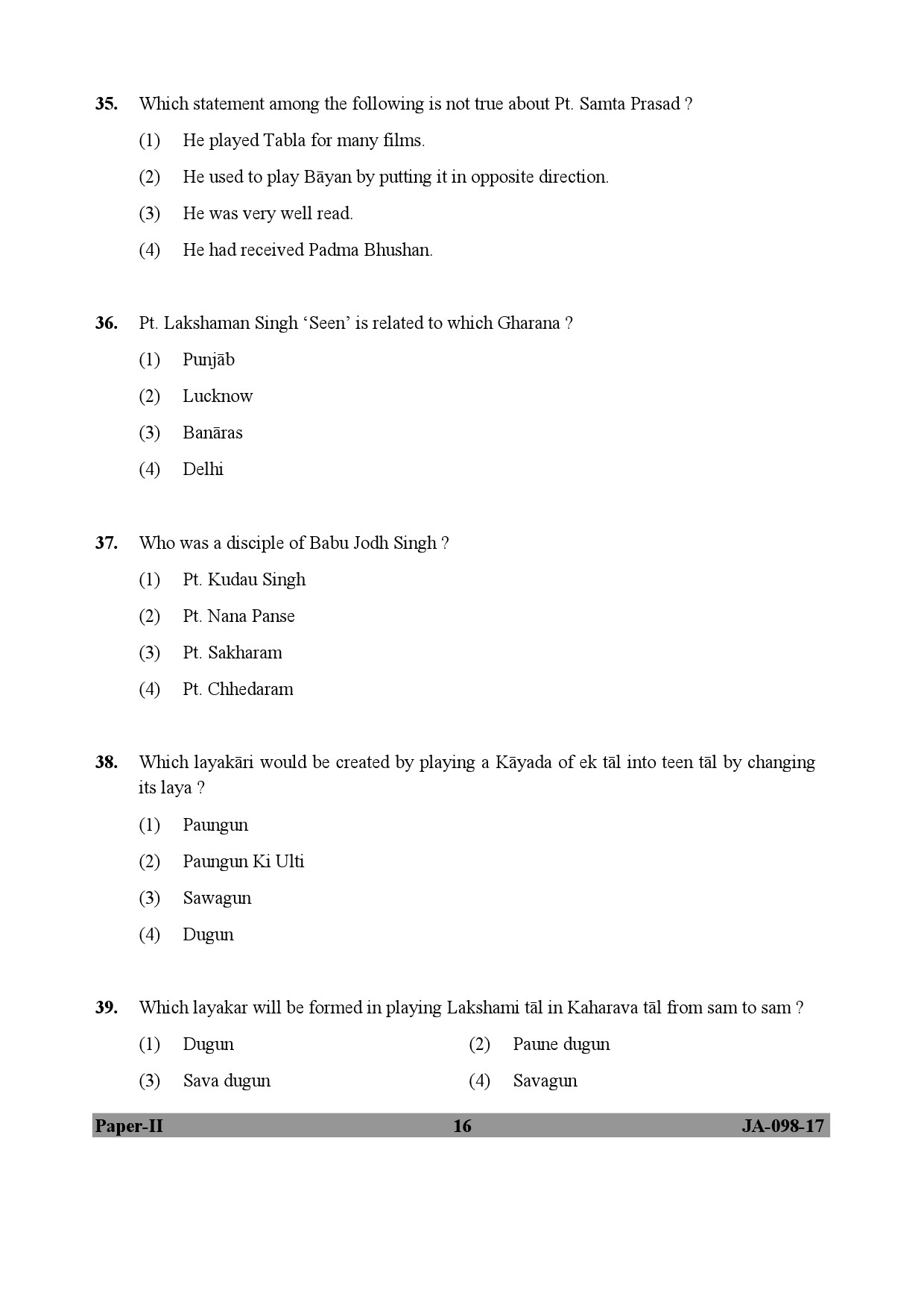 Percussion Instruments Paper II January 2017 in English 9