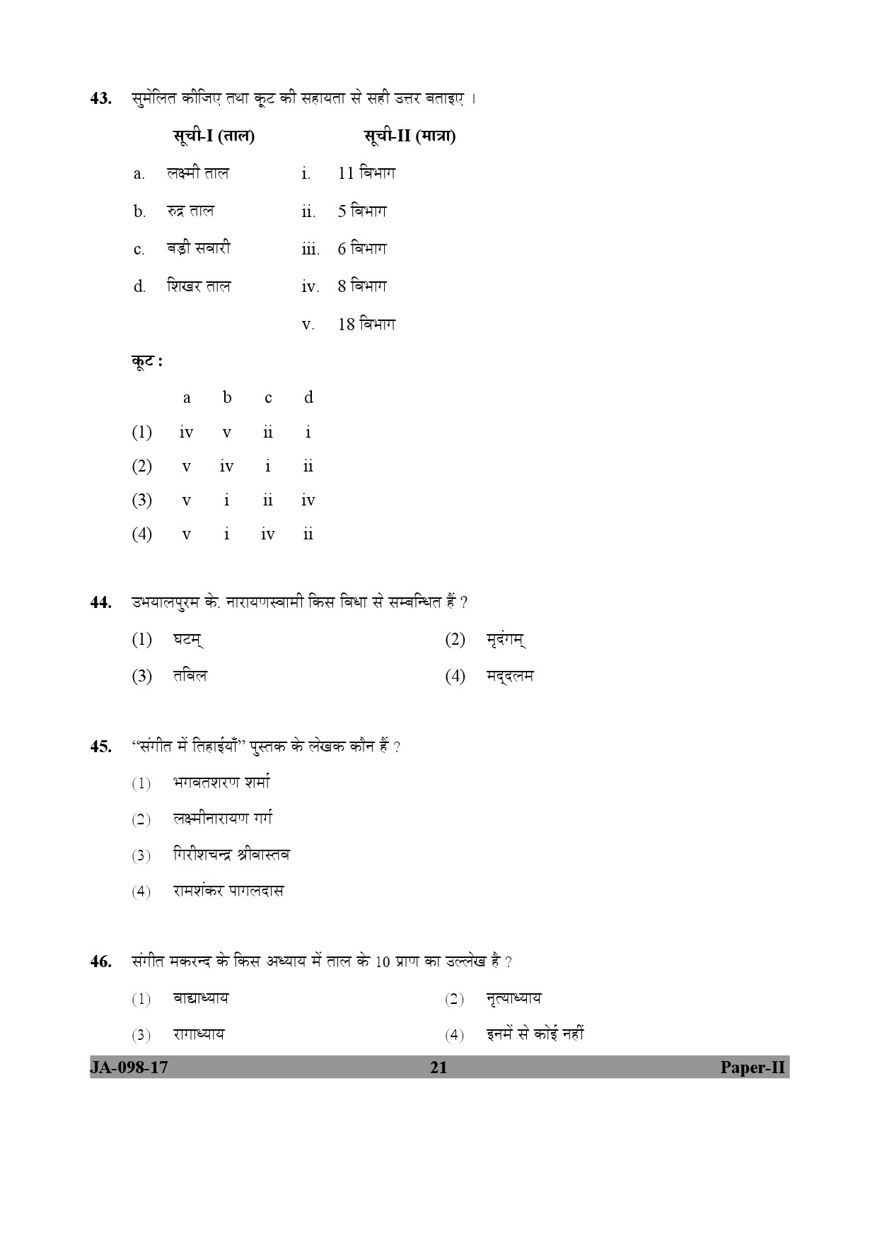 Percussion Instruments Paper II January 2017 in Hindi 10