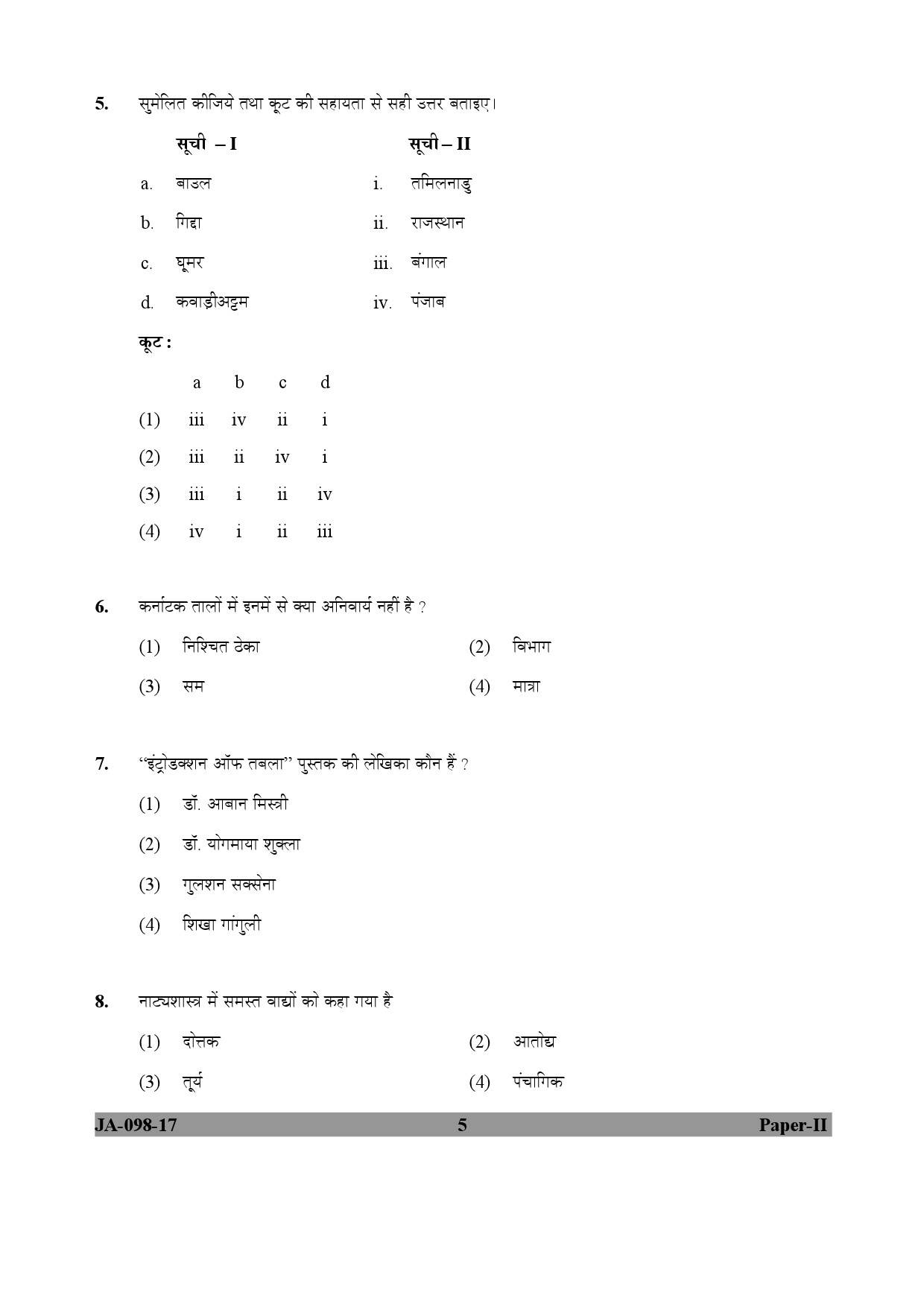 Percussion Instruments Paper II January 2017 in Hindi 2