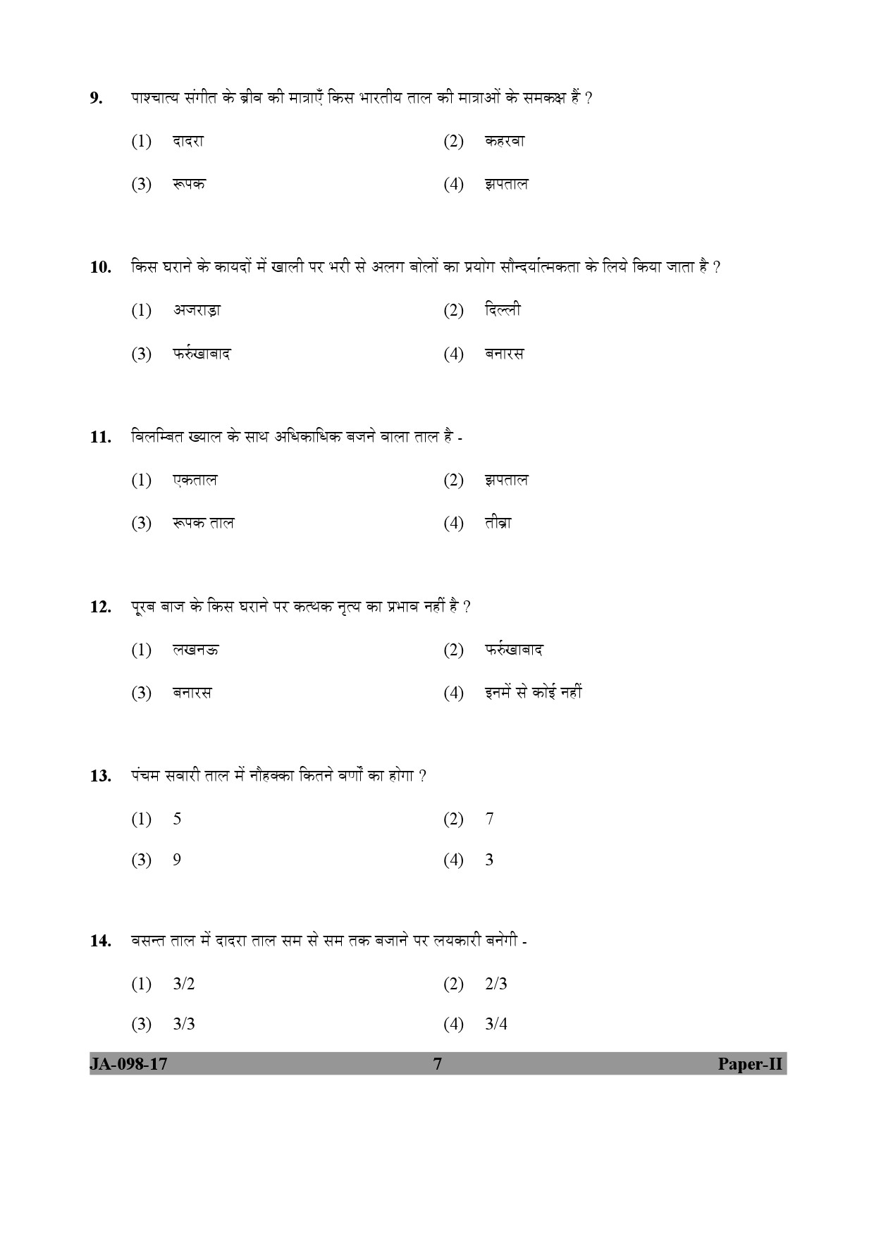 Percussion Instruments Paper II January 2017 in Hindi 3