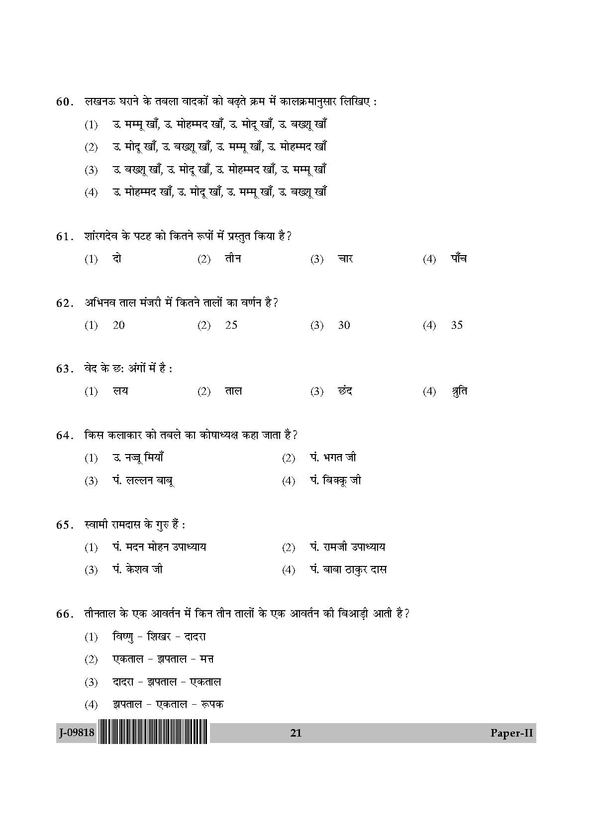 Percussion Instruments Paper II July 2018 in Hindi 10