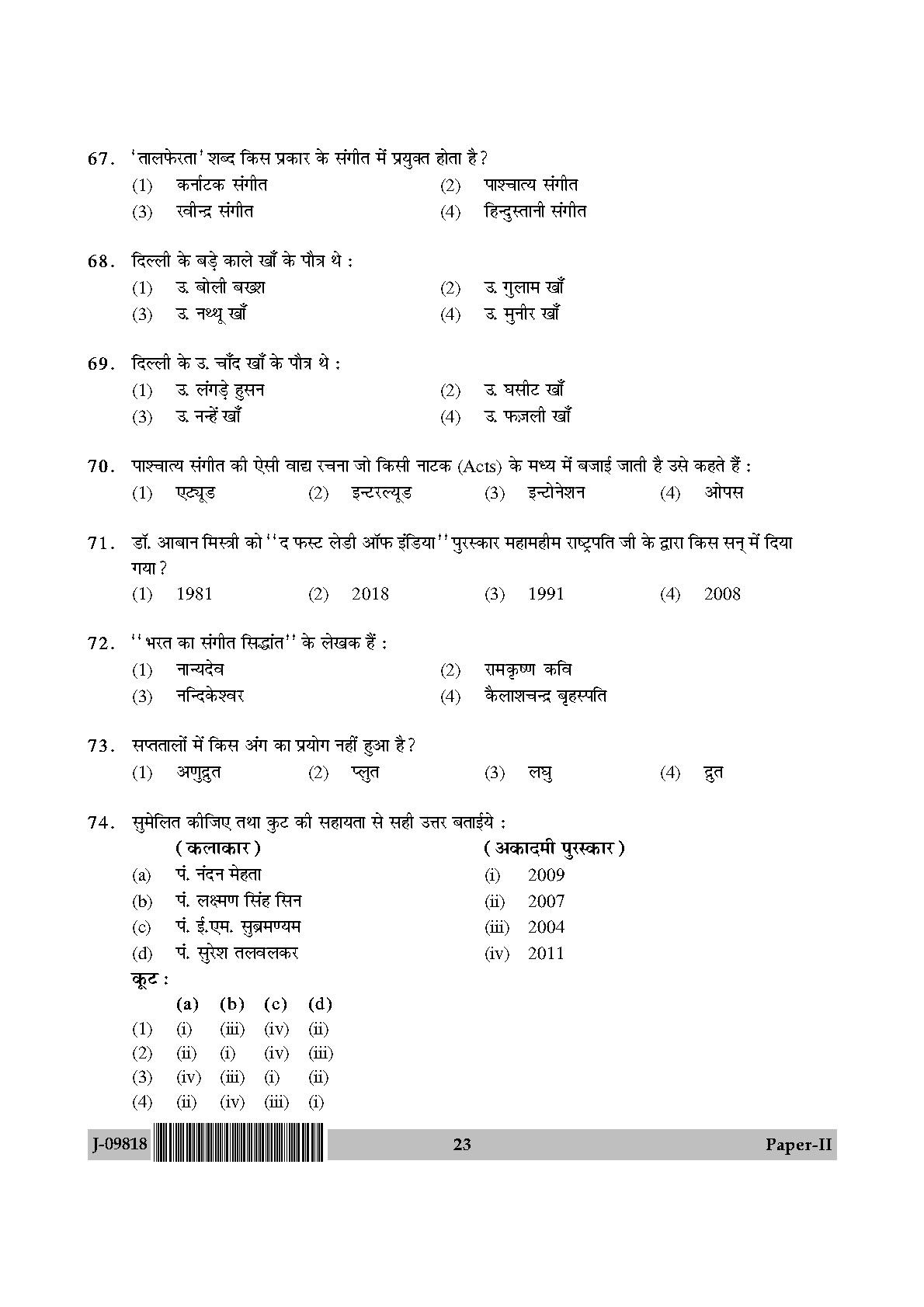 Percussion Instruments Paper II July 2018 in Hindi 11