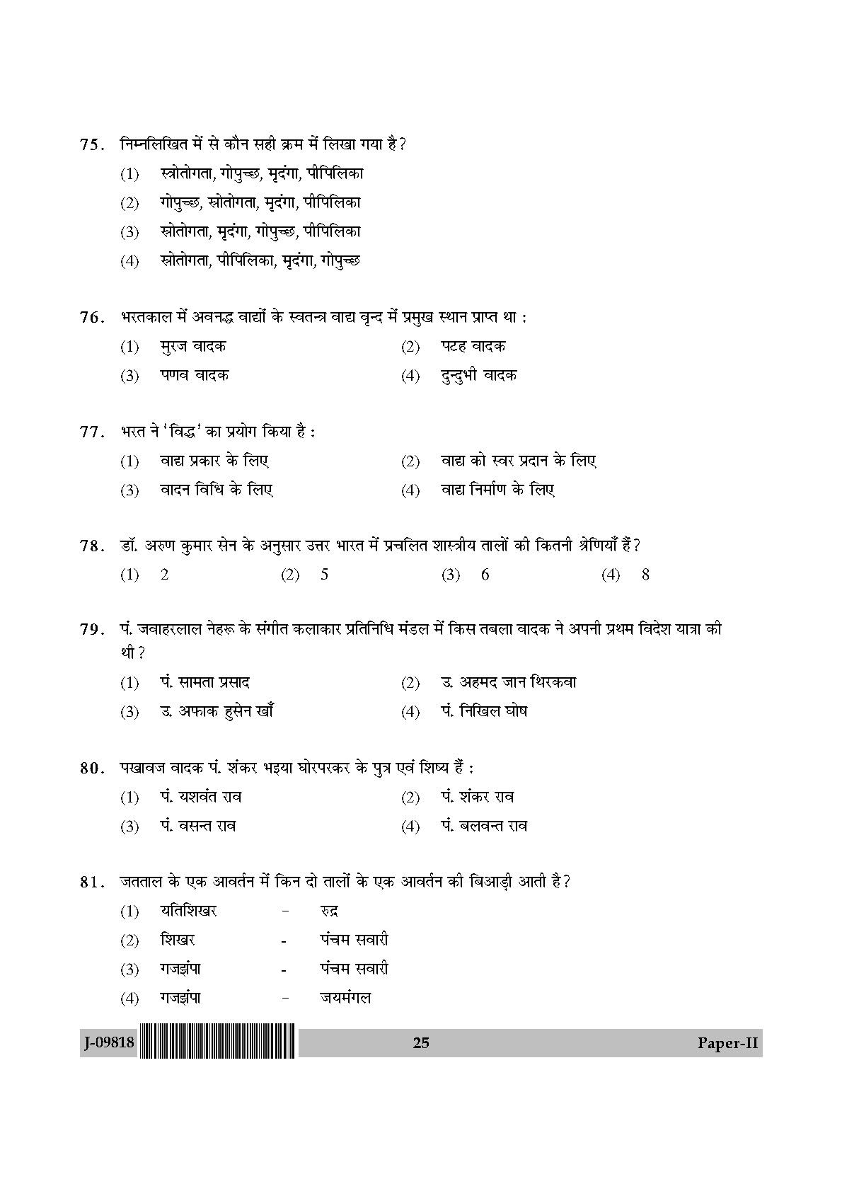 Percussion Instruments Paper II July 2018 in Hindi 12