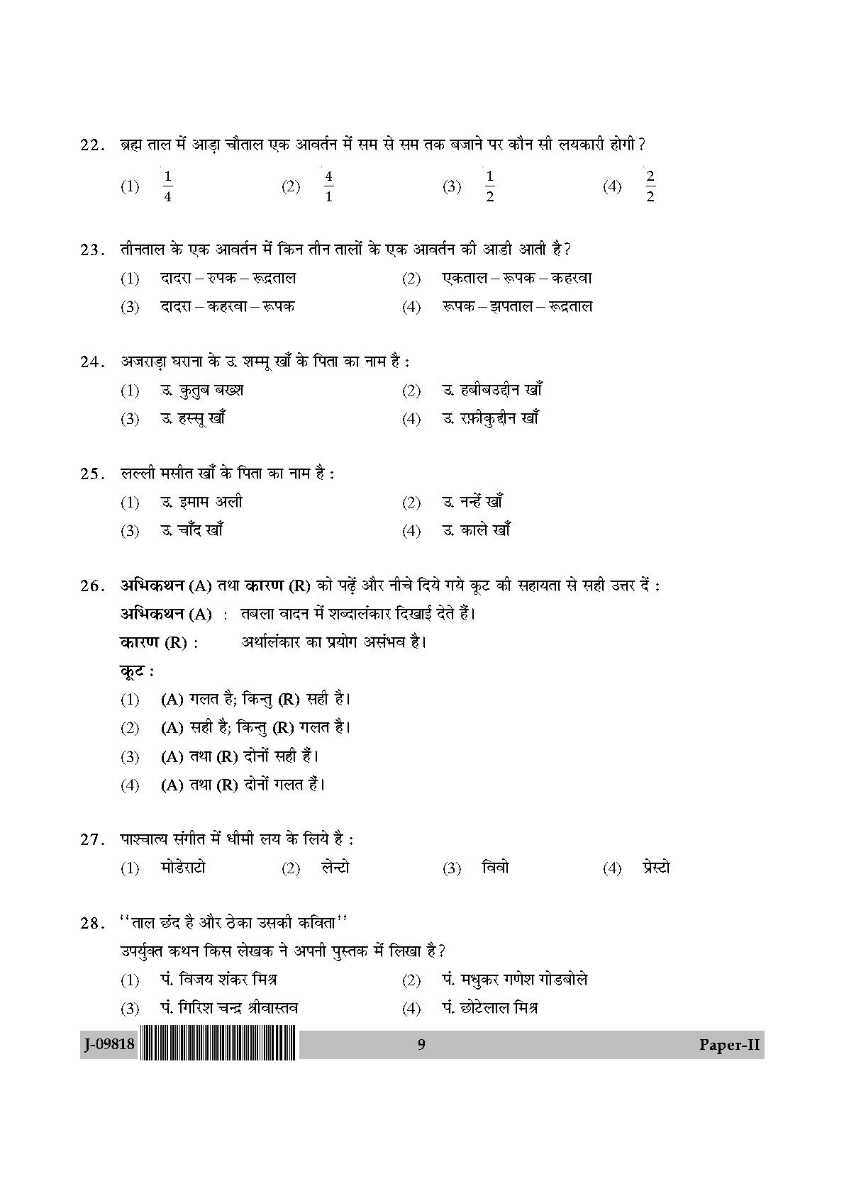 Percussion Instruments Paper II July 2018 in Hindi 4