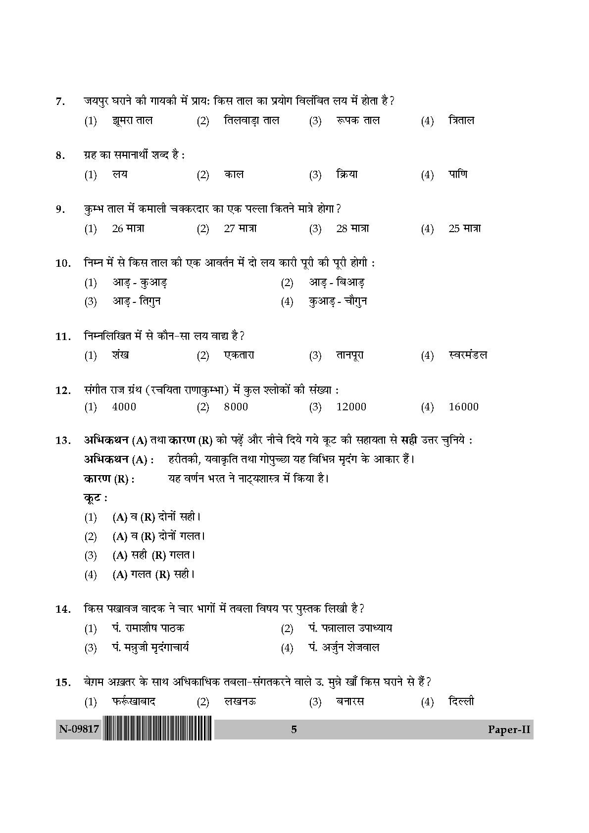 Percussion Instruments Paper II November 2017 in Hindi 2