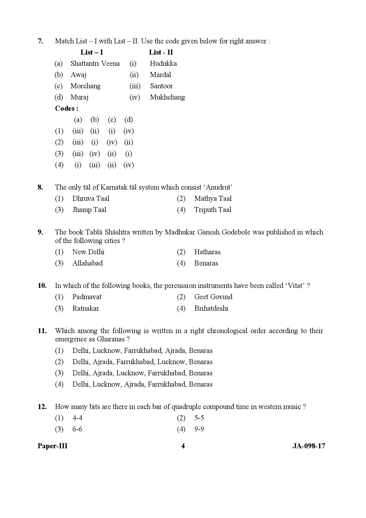 Percussion Instruments Paper III January 2017 in English 3