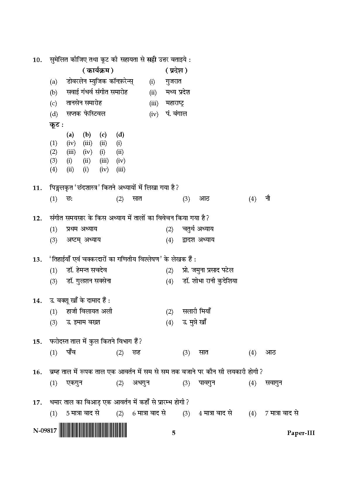 Percussion Instruments Paper III November 2017 in Hindi 2