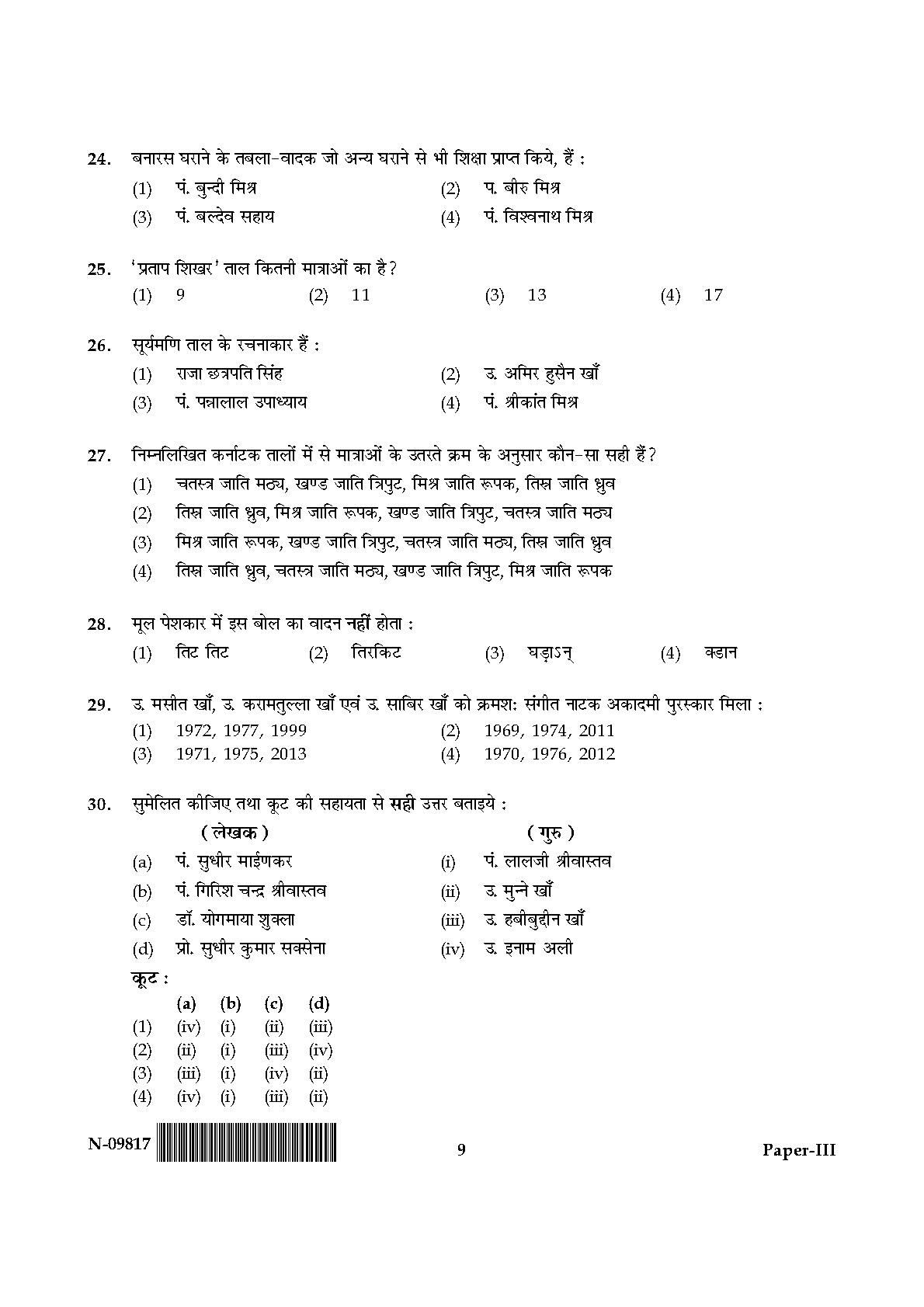 Percussion Instruments Paper III November 2017 in Hindi 4