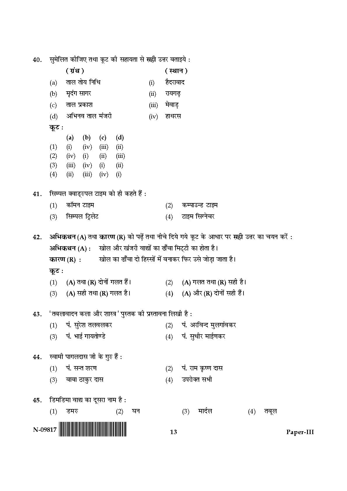 Percussion Instruments Paper III November 2017 in Hindi 6