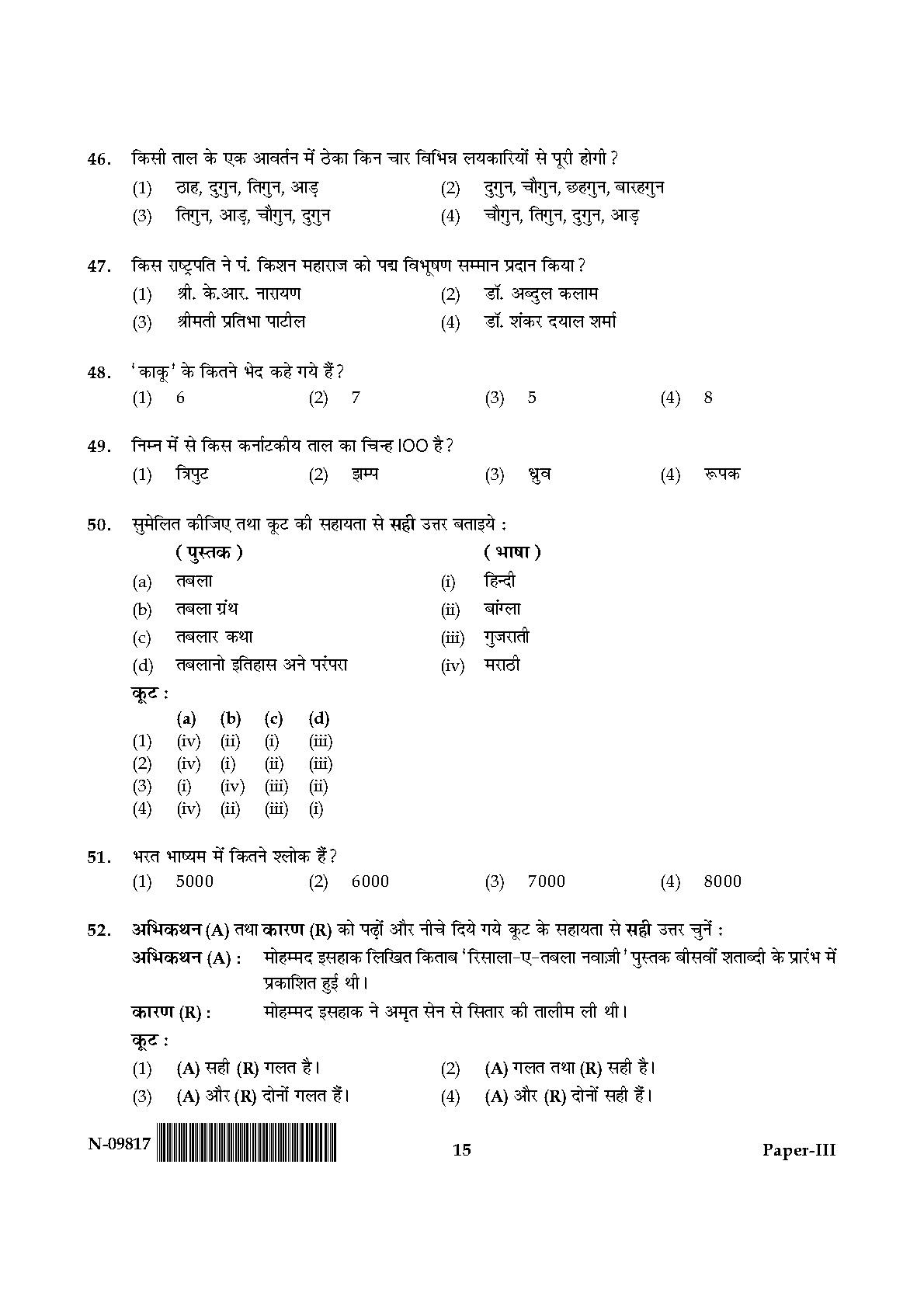 Percussion Instruments Paper III November 2017 in Hindi 7