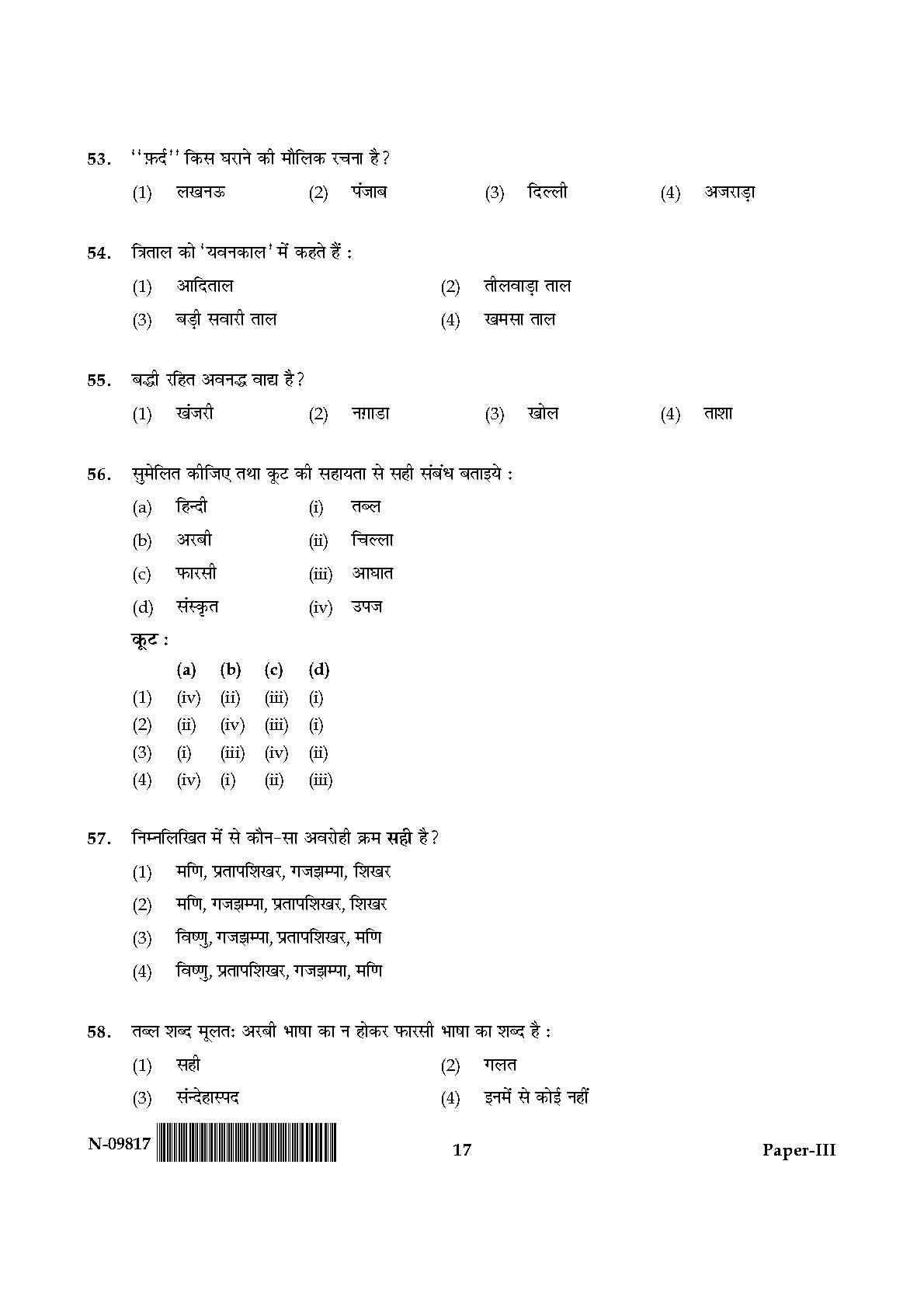 Percussion Instruments Paper III November 2017 in Hindi 8