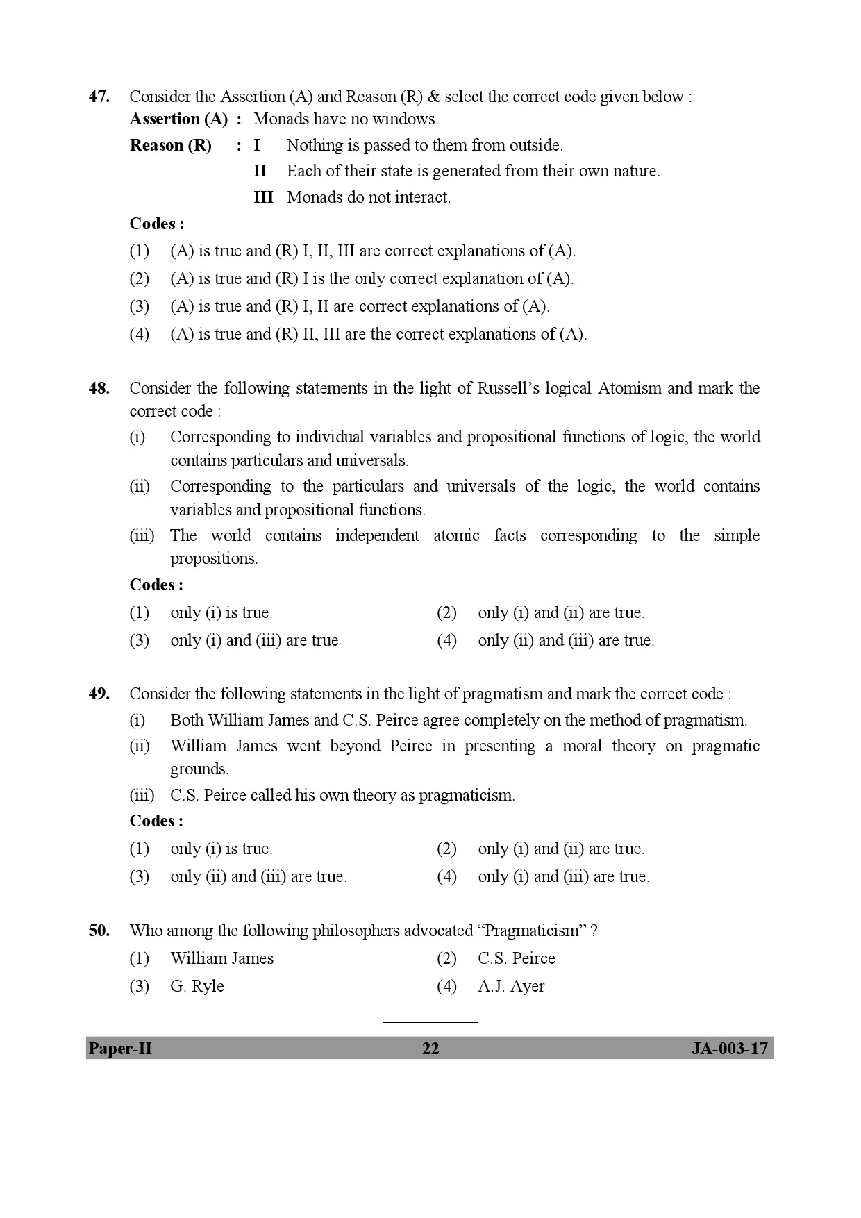 Philosophy Paper II January 2017 in English-UGC NET Previous Question ...