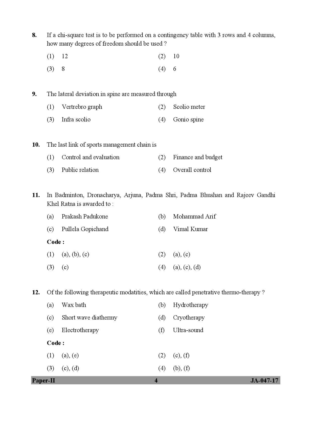 Physical Education Paper II January 2017 in English 3