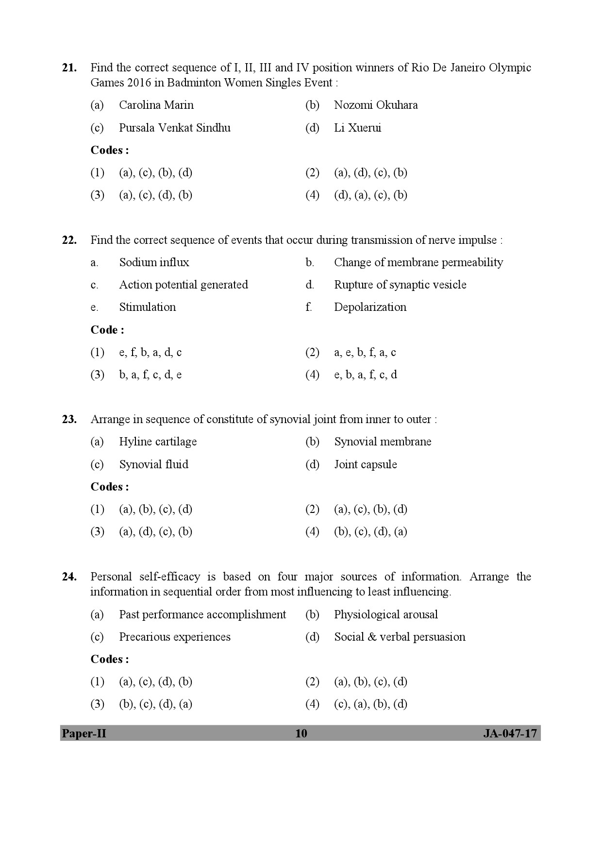 Physical Education Paper II January 2017 in English 6