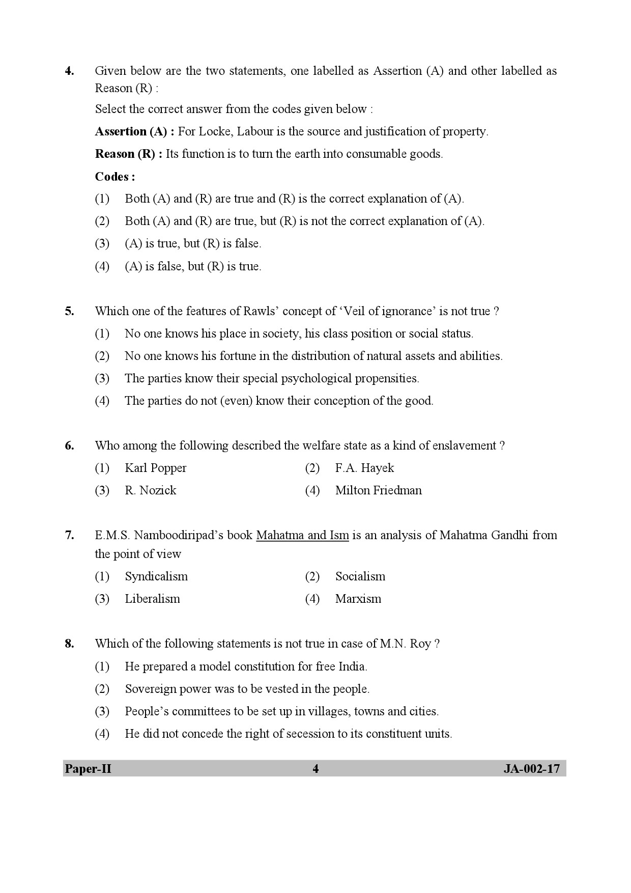 Political Science Paper II January 2017 in English 3