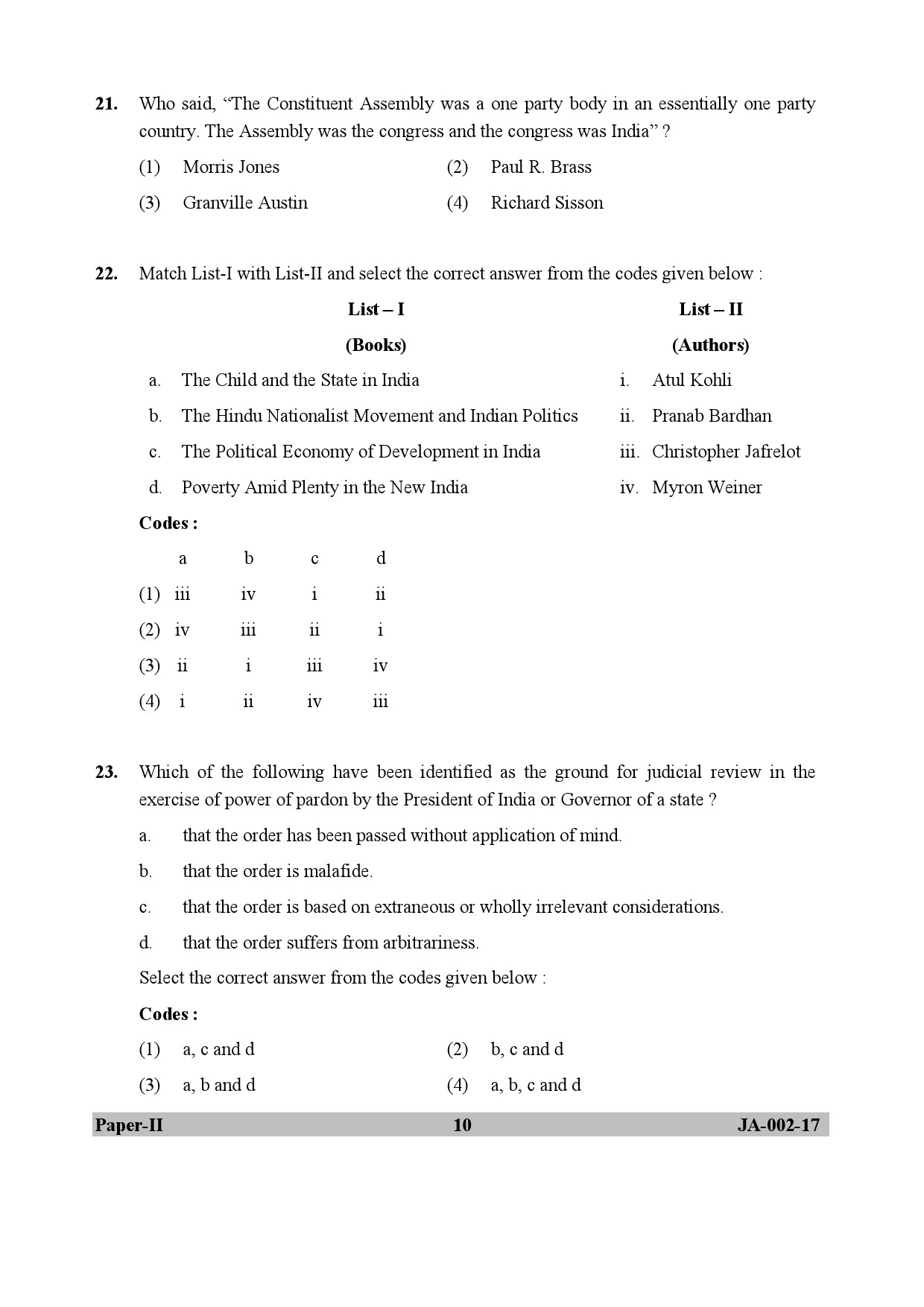 Political Science Paper II January 2017 in English 6