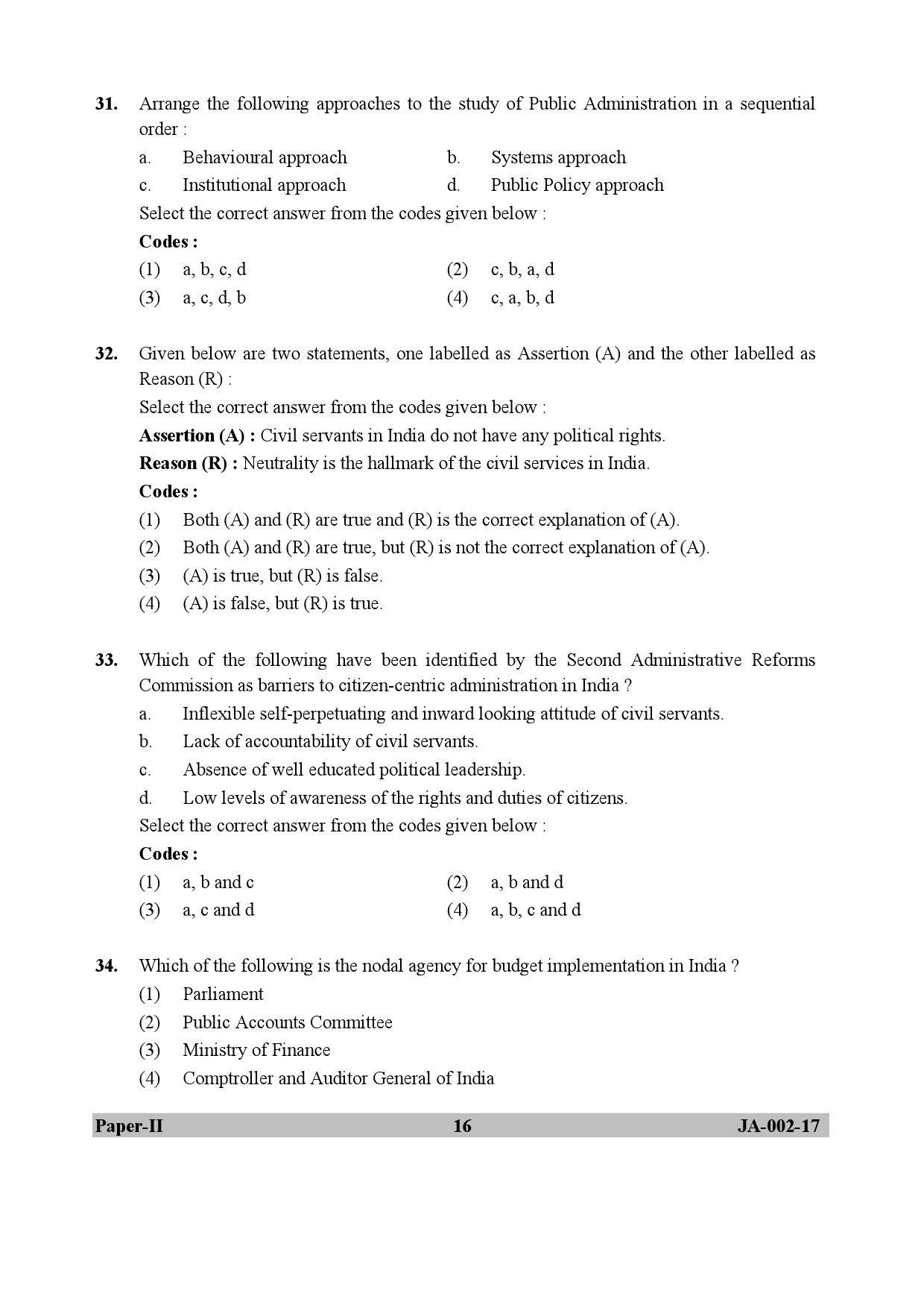 Political Science Paper II January 2017 in English 9