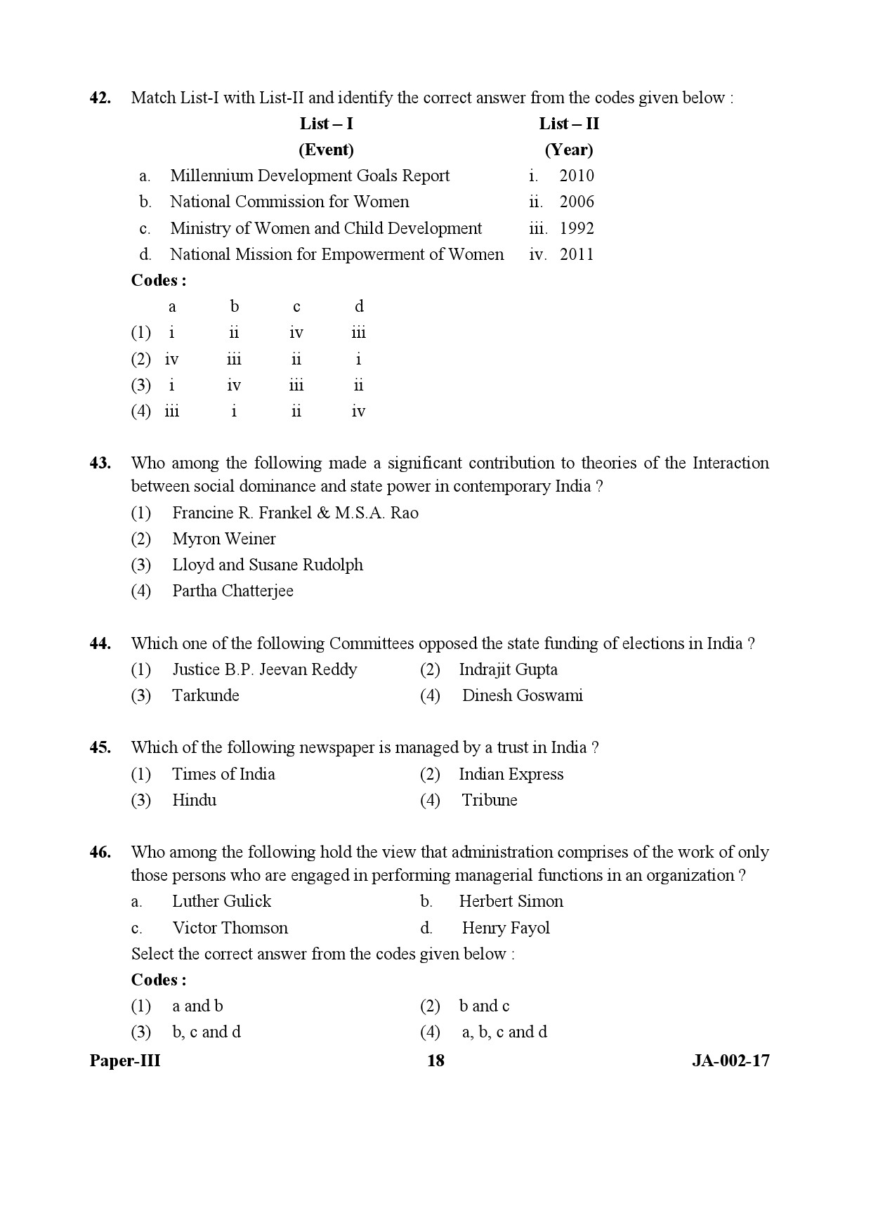 Political Science Paper III January 2017 in English 10