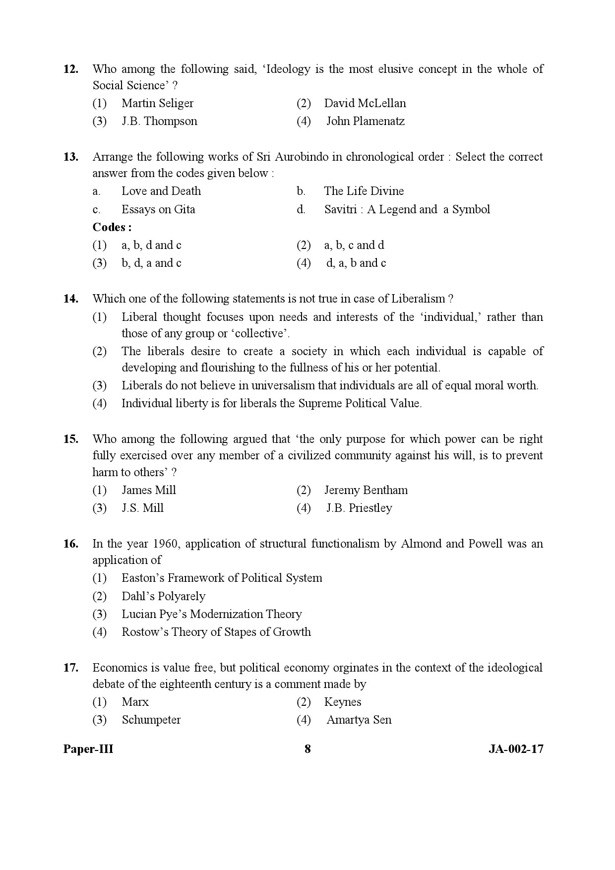 Political Science Paper III January 2017 in English 5