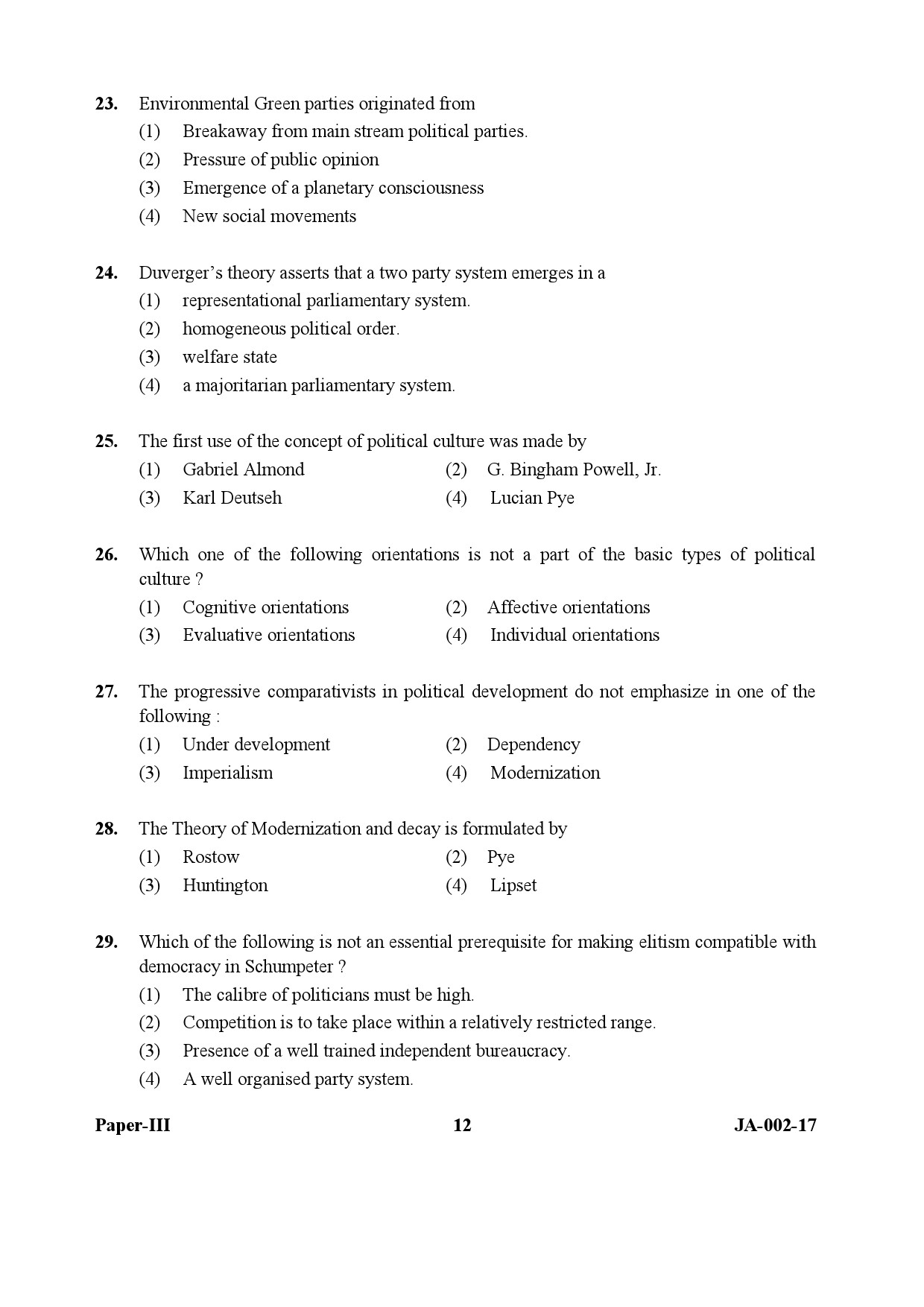 Political Science Paper III January 2017 in English 7