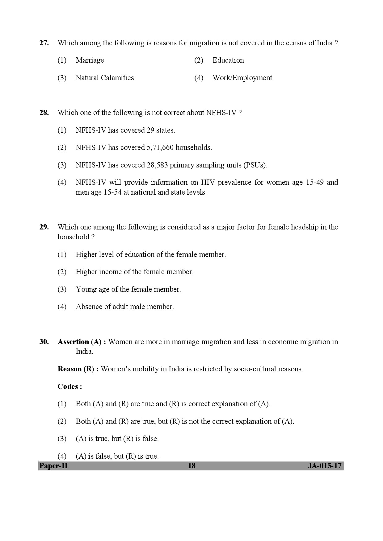 Population Studies Paper II January 2017 in English 10