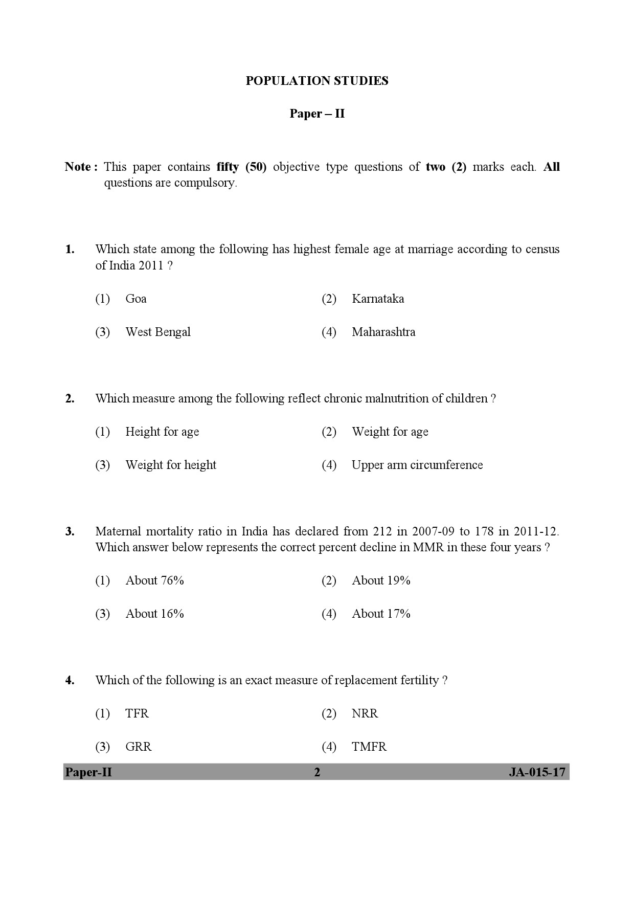 Population Studies Paper II January 2017 in English 2