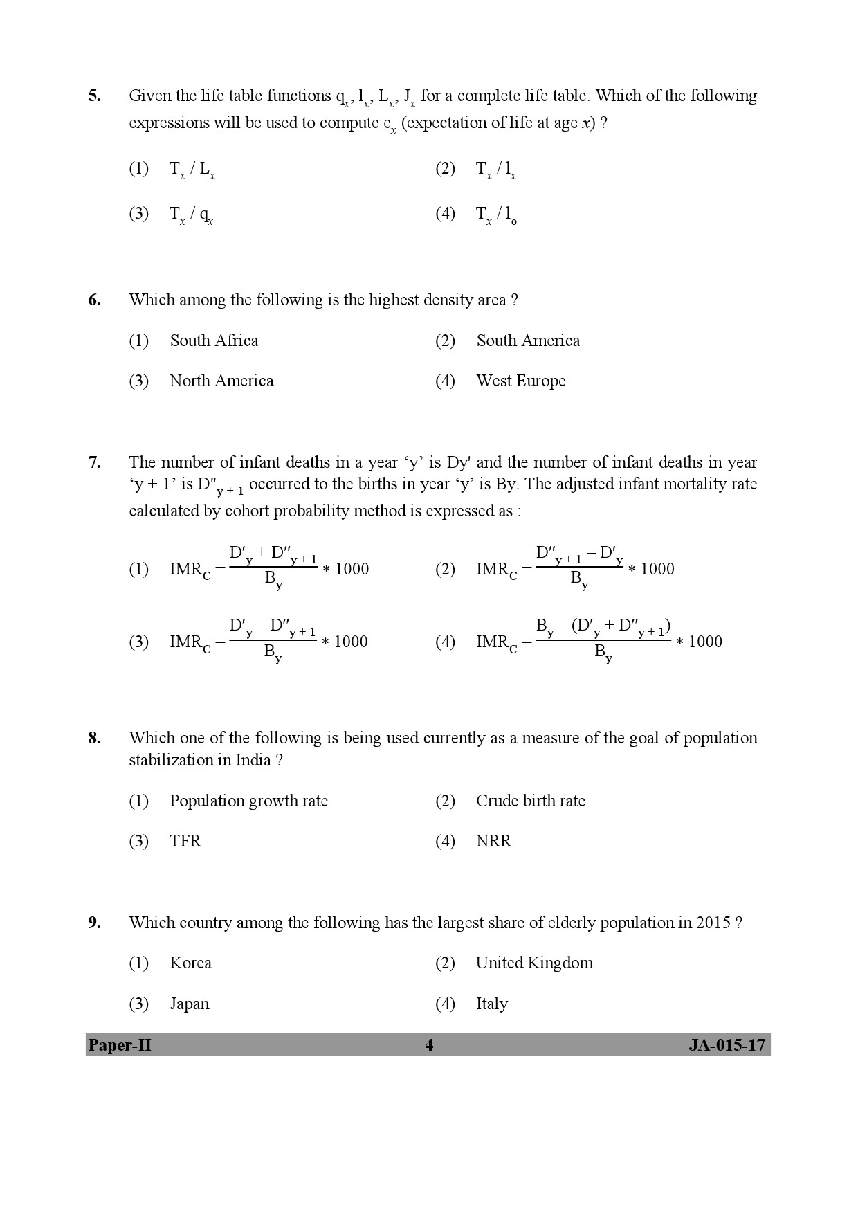 Population Studies Paper II January 2017 in English-UGC NET Previous ...