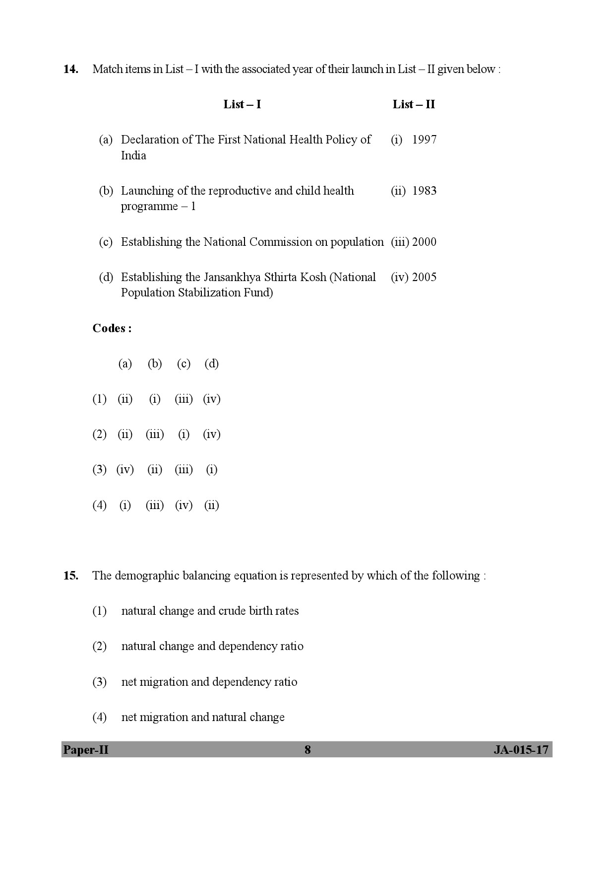 Population Studies Paper II January 2017 in English 5