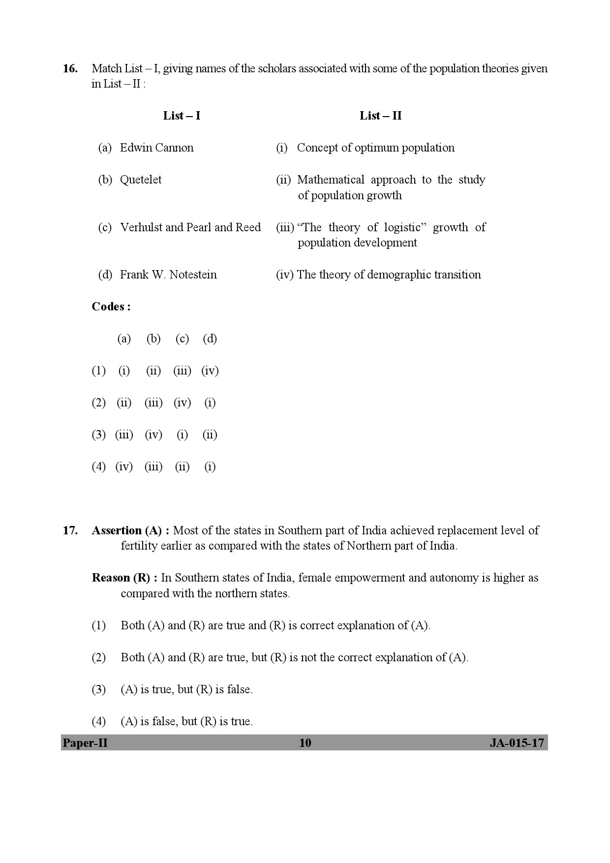 Population Studies Paper II January 2017 in English 6