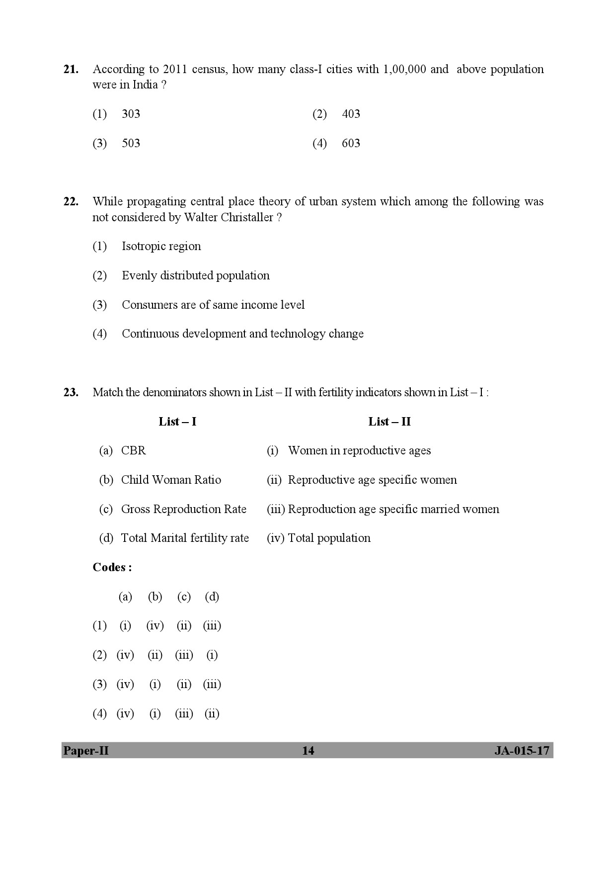 Population Studies Paper II January 2017 in English 8