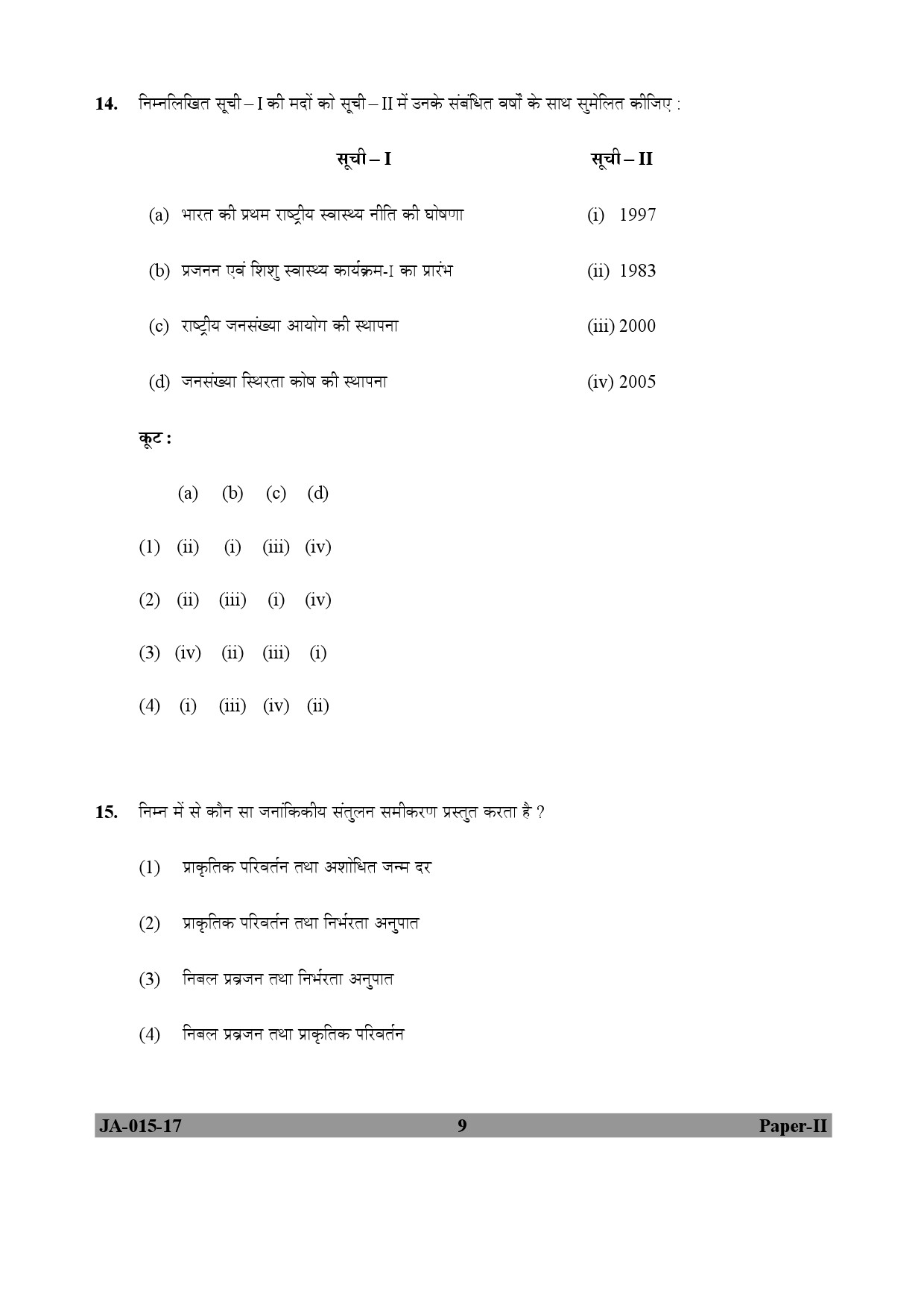 Population Studies Paper II January 2017 in Hindi 4