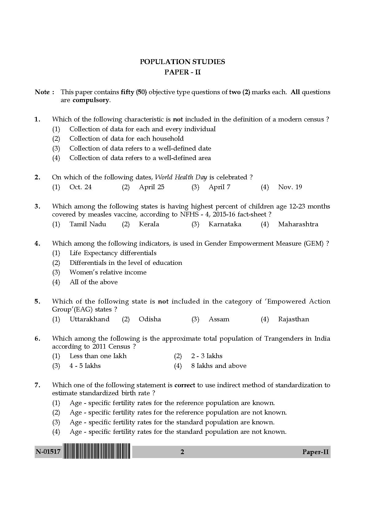 Population Studies Paper II November 2017 in English 2