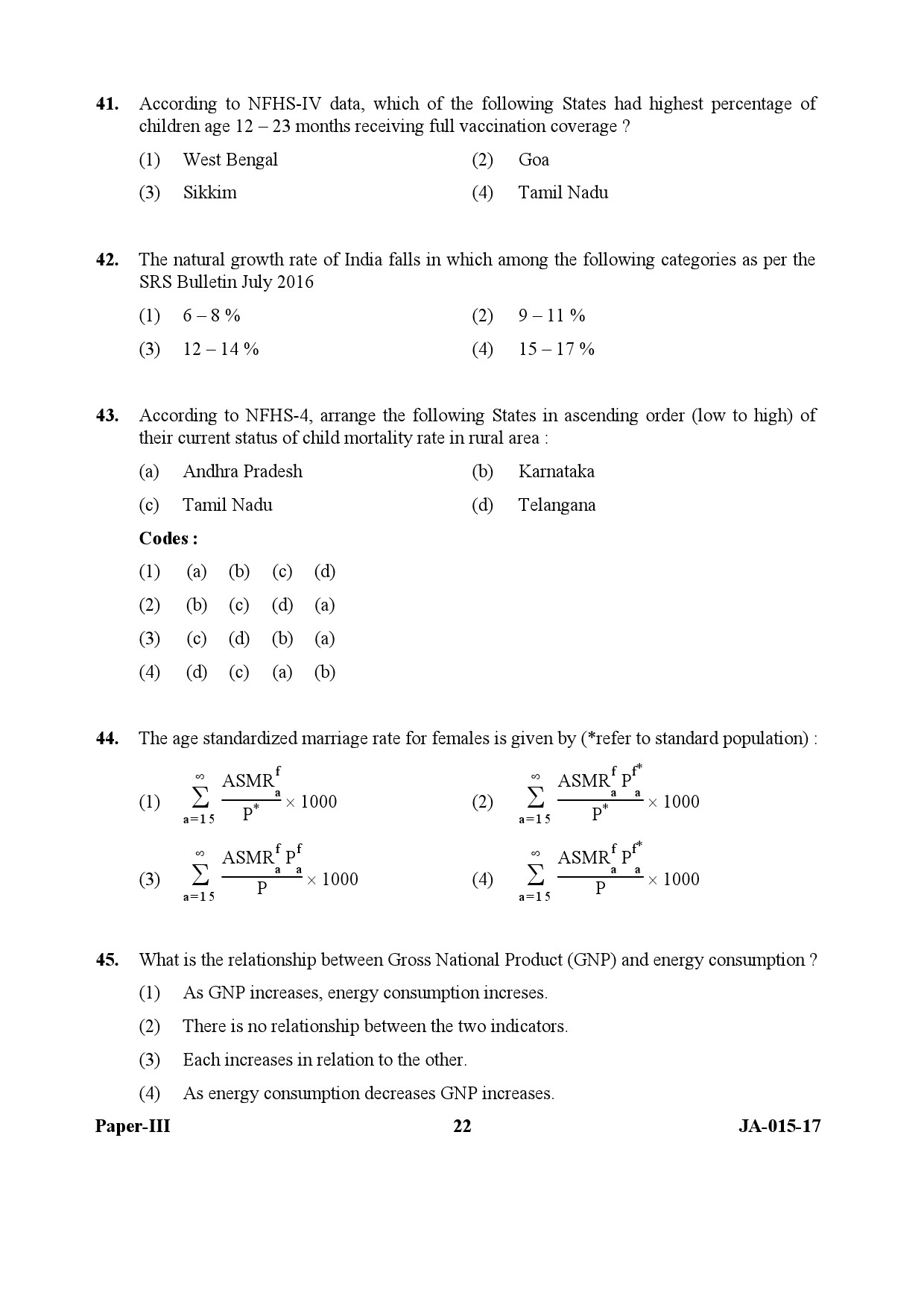 Population Studies Paper III January 2017 in English 12